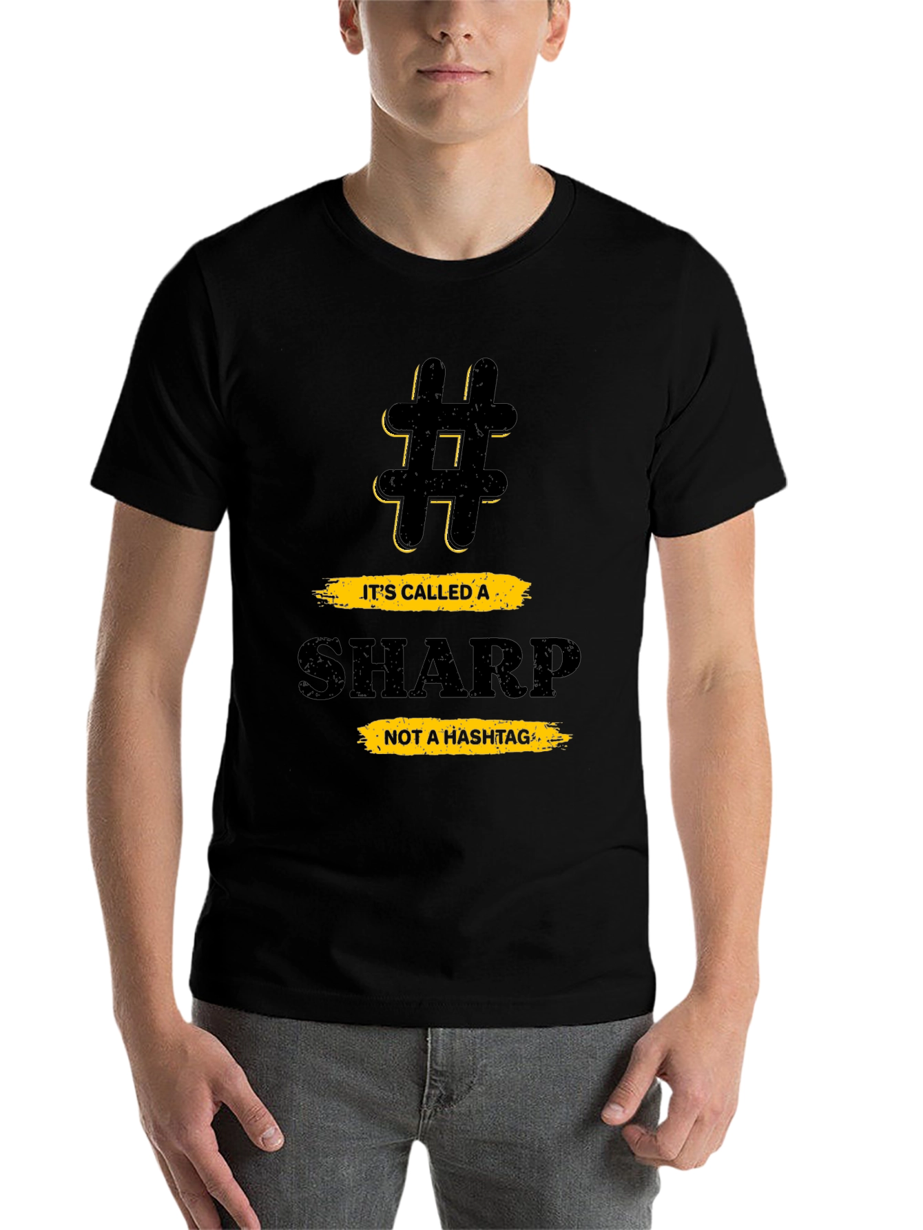 Black Funny Music Theory T-Shirt - Sharp Not a Hashtag view 7