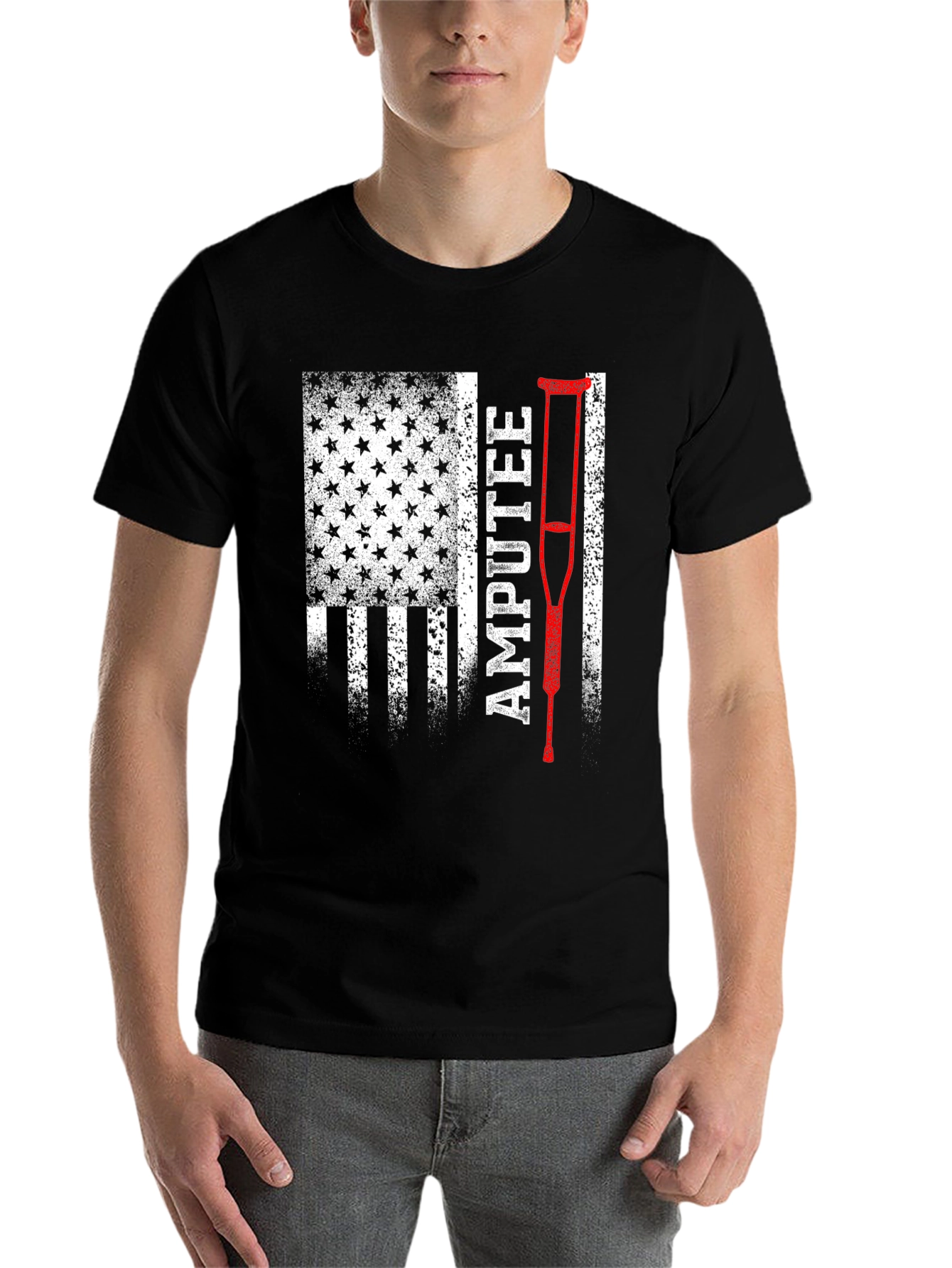 Black Amputee USA Flag Patriotic T-Shirt view 7