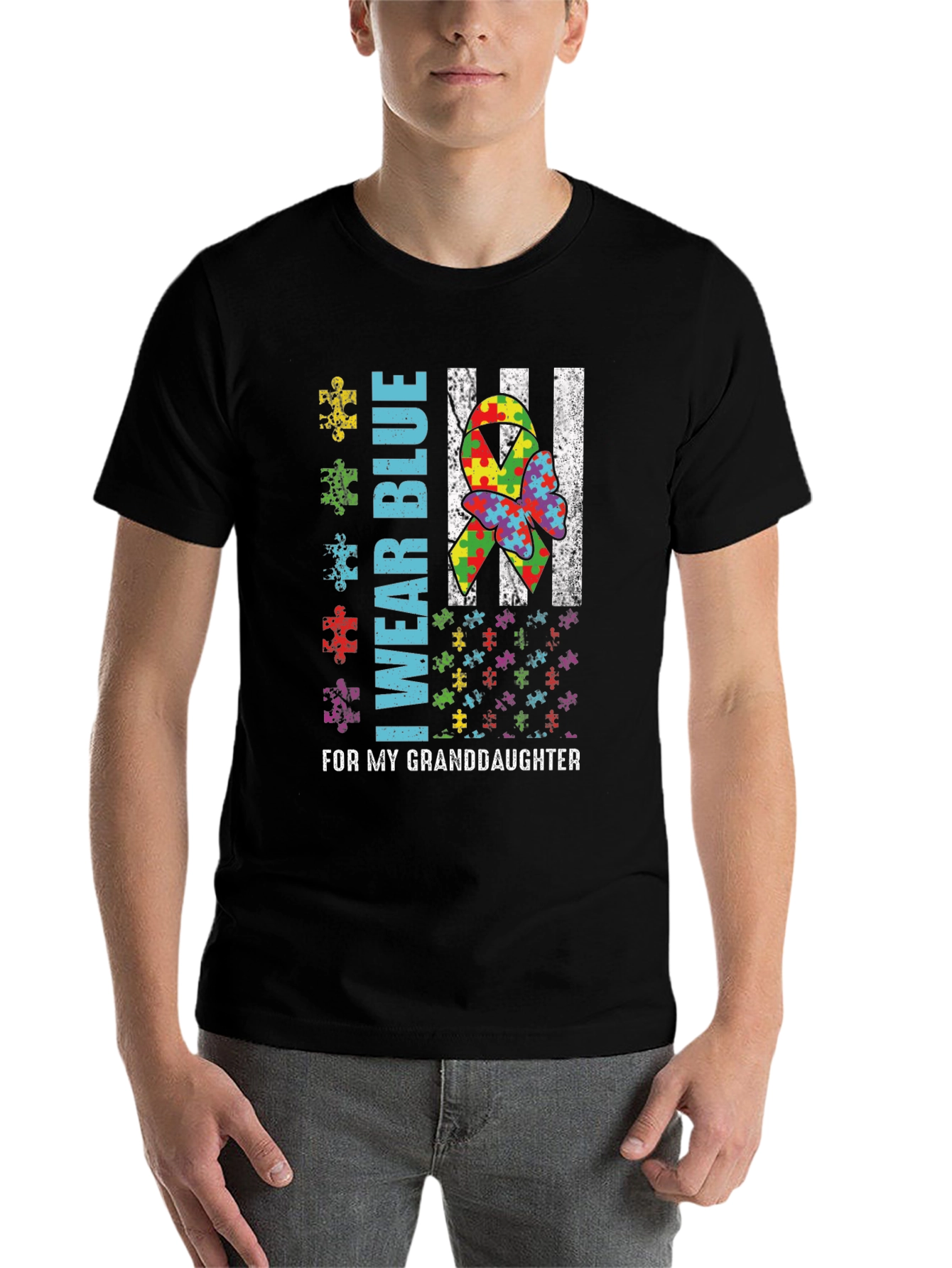 Black Autism Awareness Granddaughter T-Shirt view 7