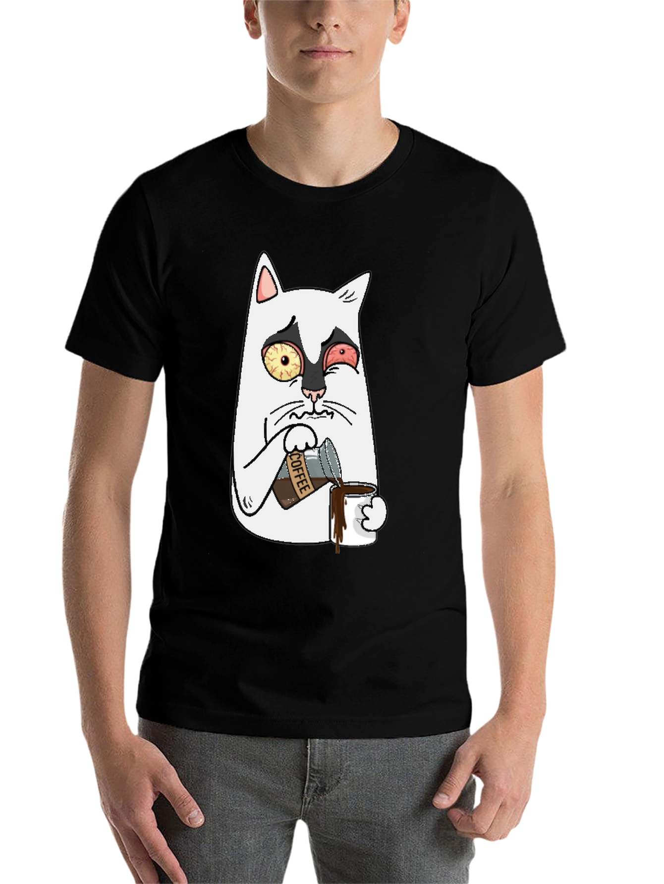 Black Funny Cat Coffee T-Shirt view 7
