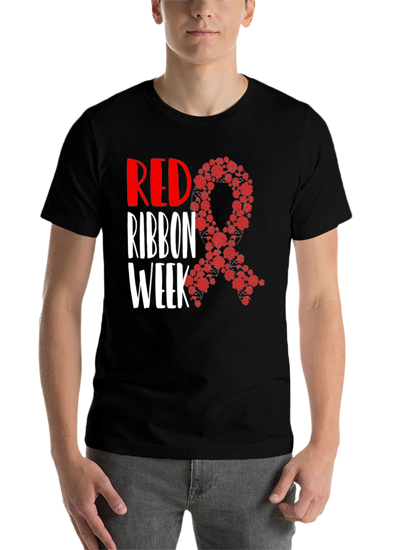 Black Red Ribbon Week T-Shirt Black view 7