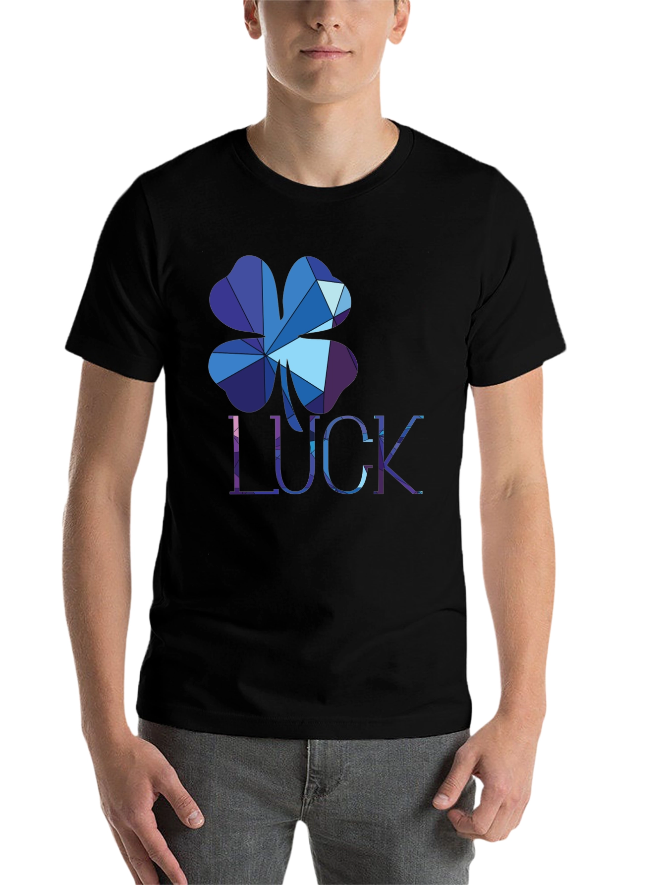 Black Geometric Lucky Clover T-Shirt view 7