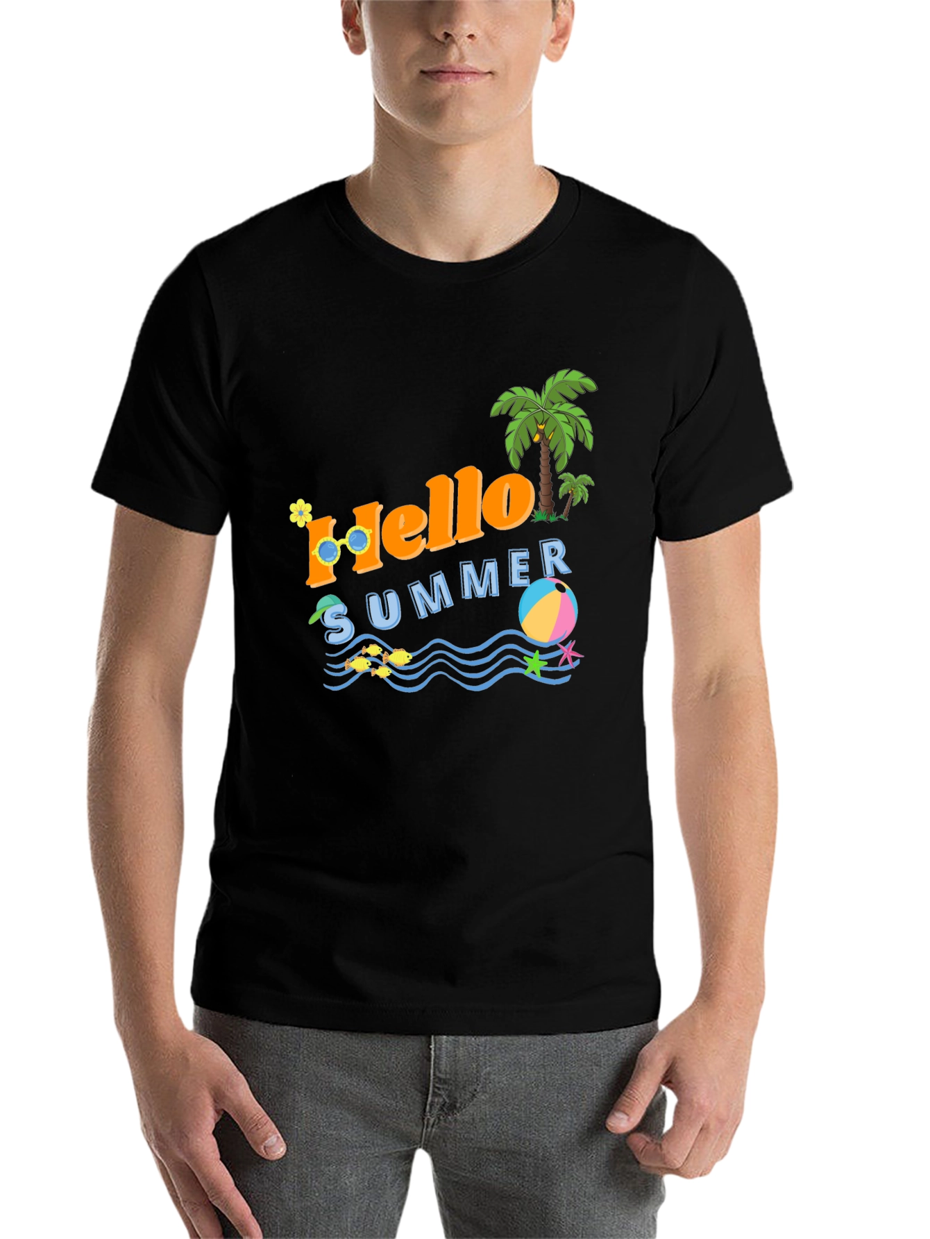 Black Hello Summer Graphic T-Shirt - Vacation Ready view 7