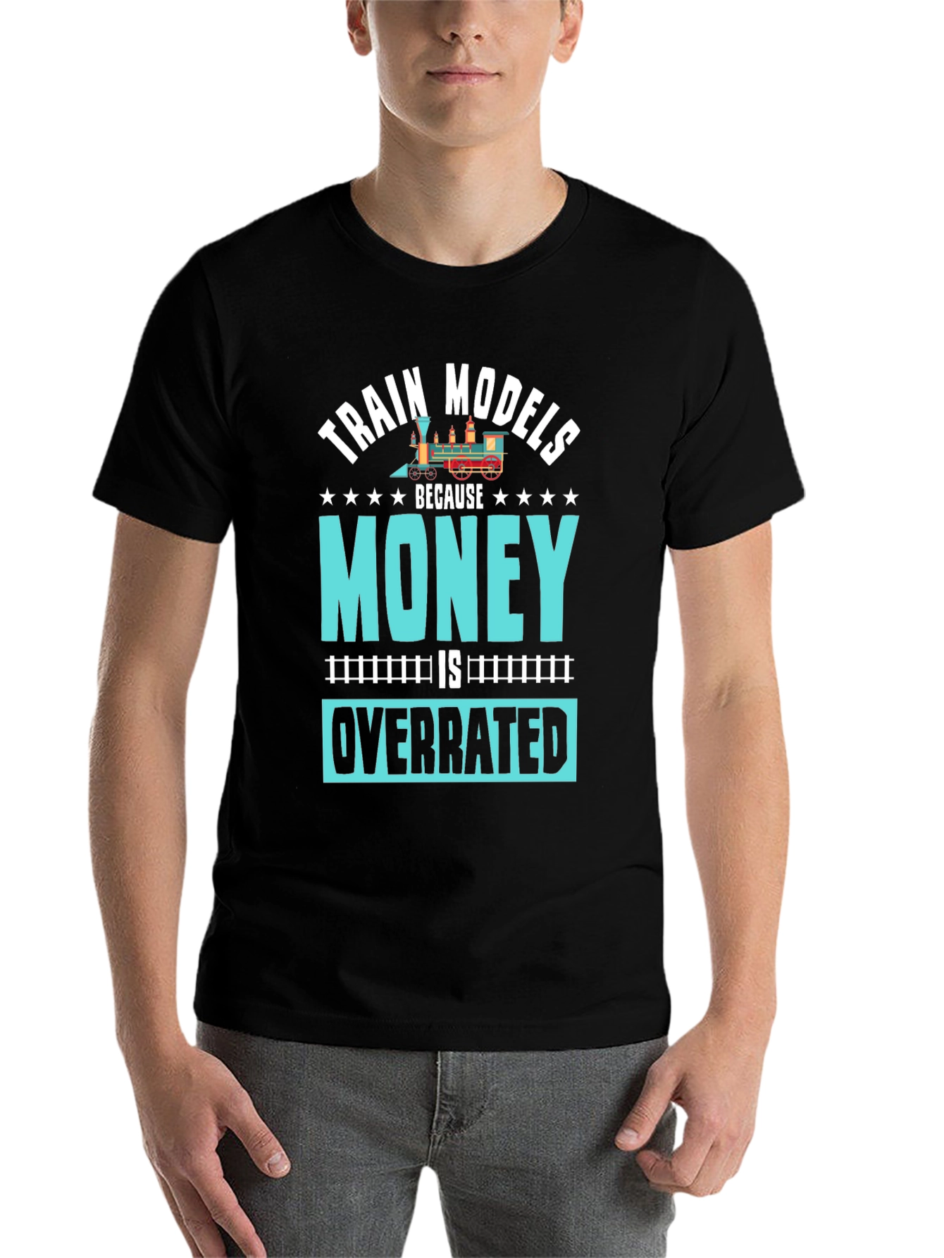 Black Train Models Overrated Hobby T-Shirt view 7