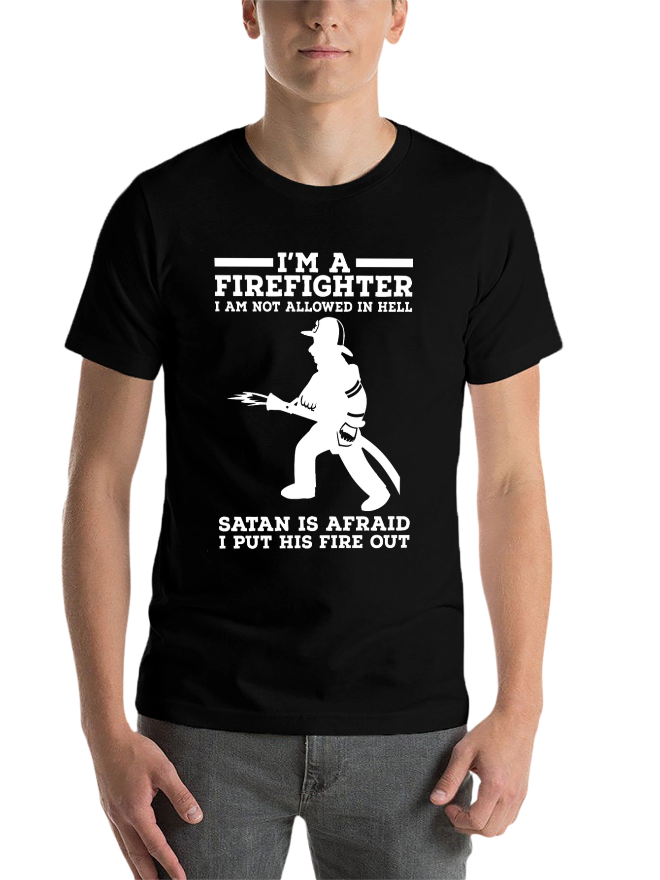 Black Firefighter Graphic Tee - Satan Afraid view 7