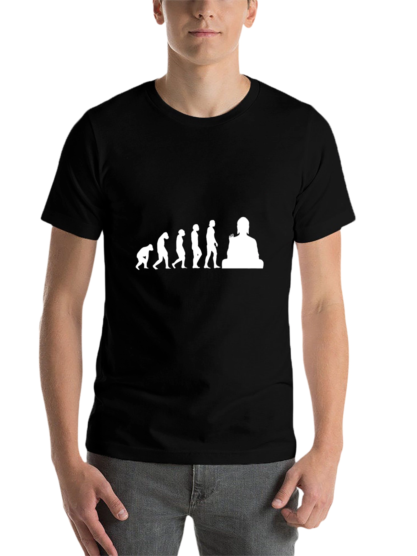 Black Evolution of Man to Buddha T-Shirt - Black view 7