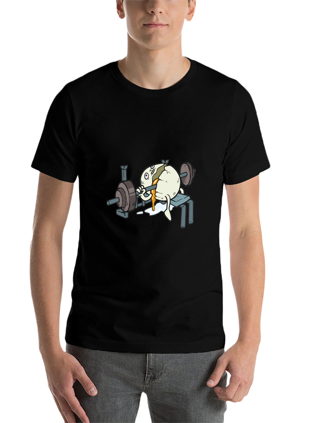 Black Funny Egg Lifting Weights T-Shirt view 7