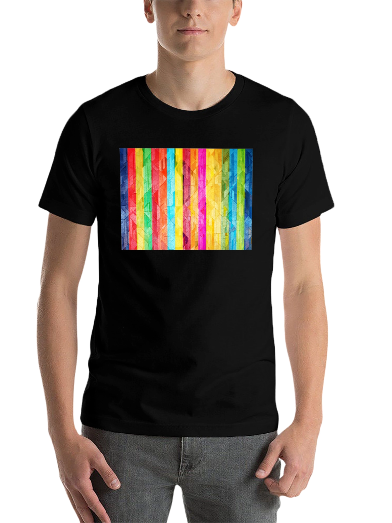 Black Geometric Rainbow Stripe Graphic Tee view 7