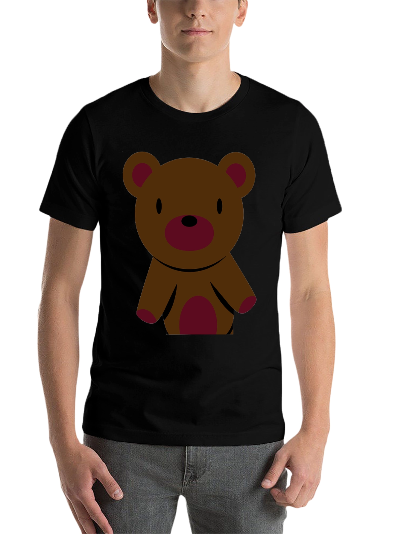 Black Cute Teddy Bear Graphic Tee - Black Cotton T-Shirt view 7