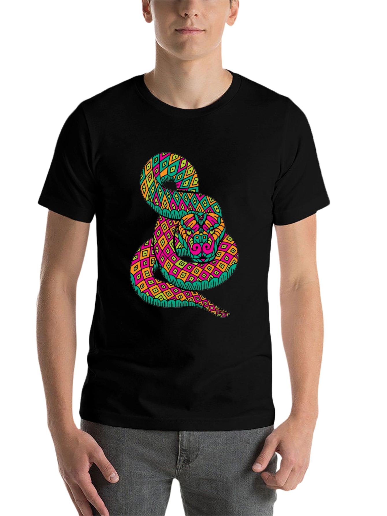 Black Psychedelic Snake Graphic Tee - Bold Black T-Shirt view 7