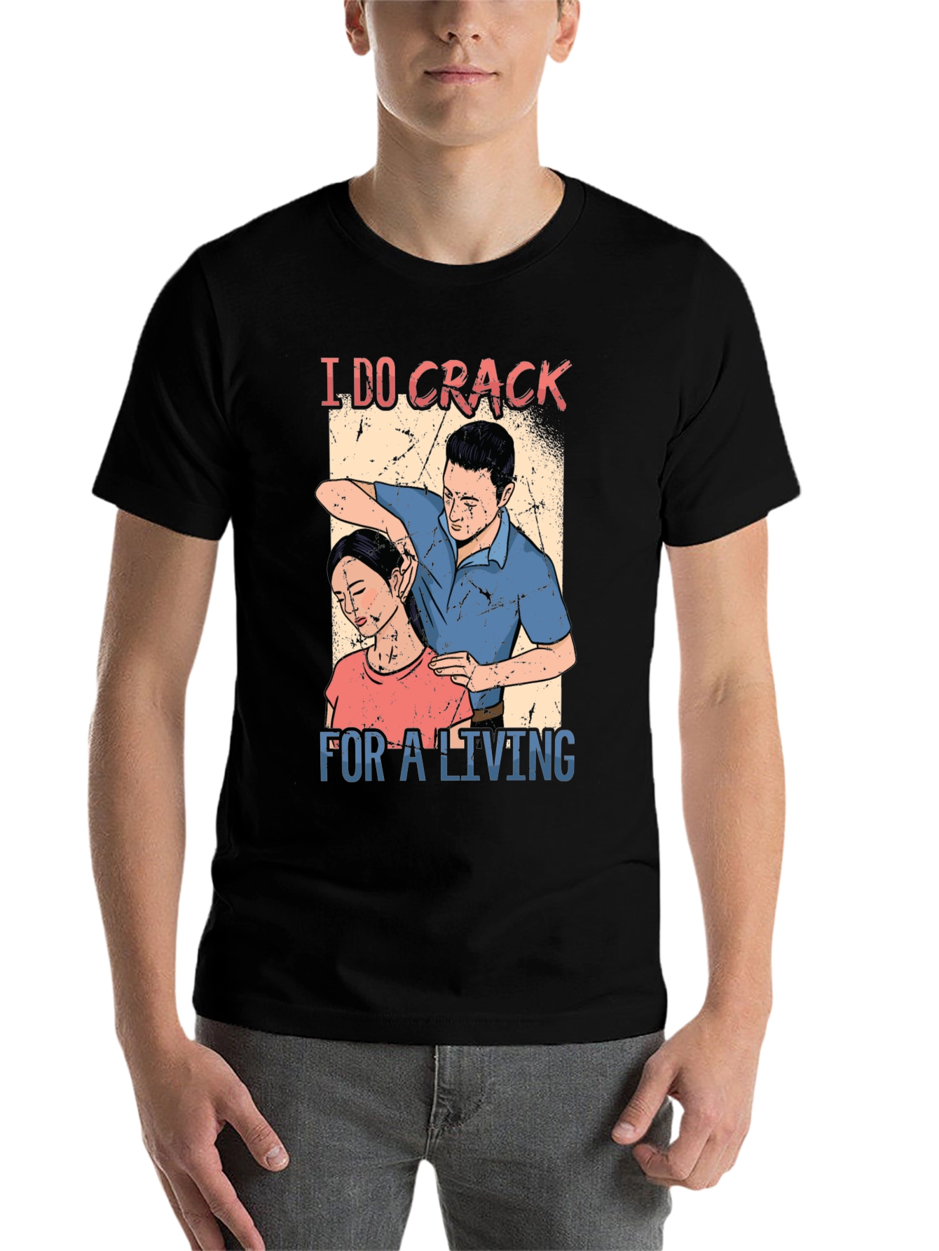 Black Chiropractor 'I DO CRACK' Black T-Shirt view 7
