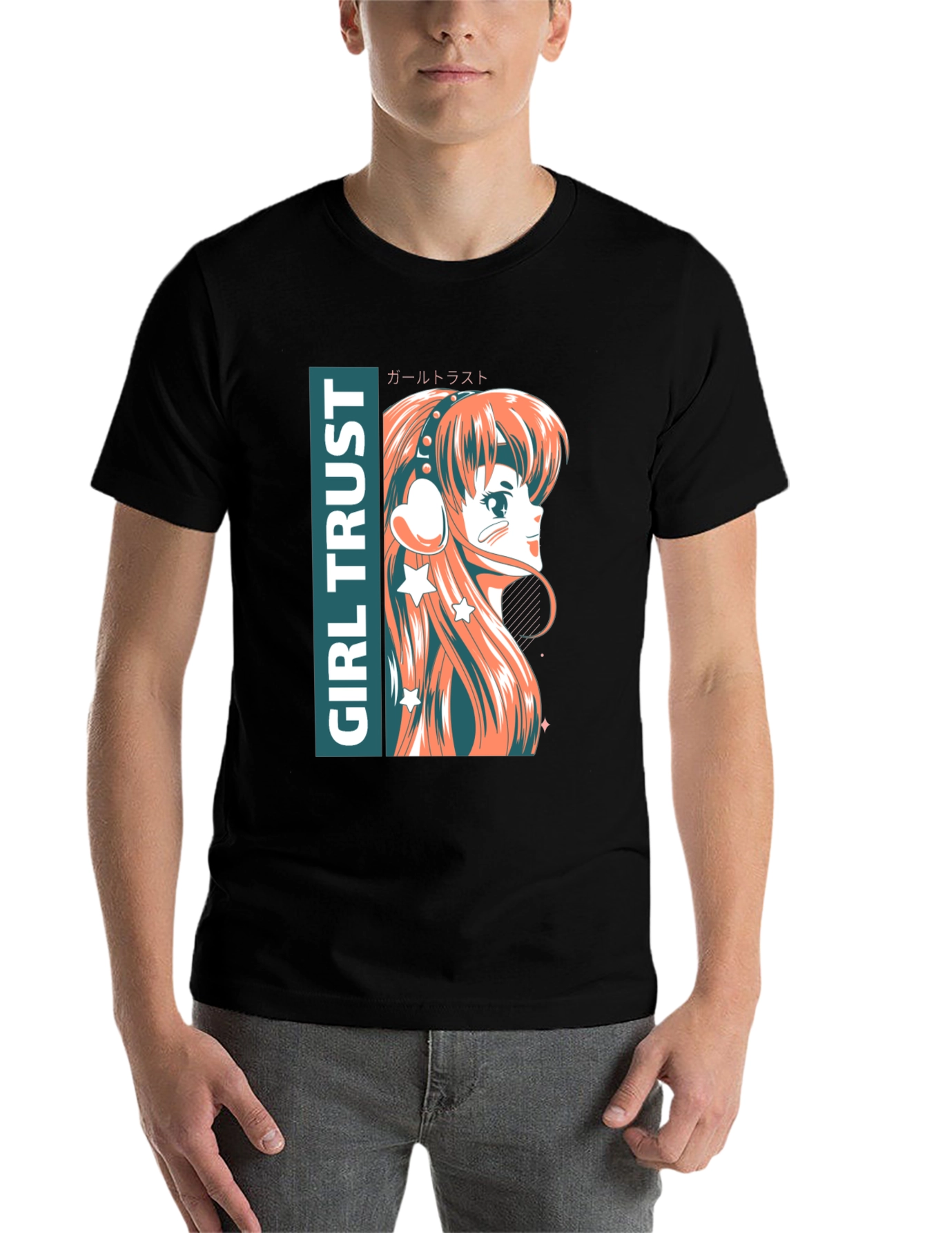 Black Anime Girl Trust Graphic Tee - Stylish Unisex T-Shirt view 7