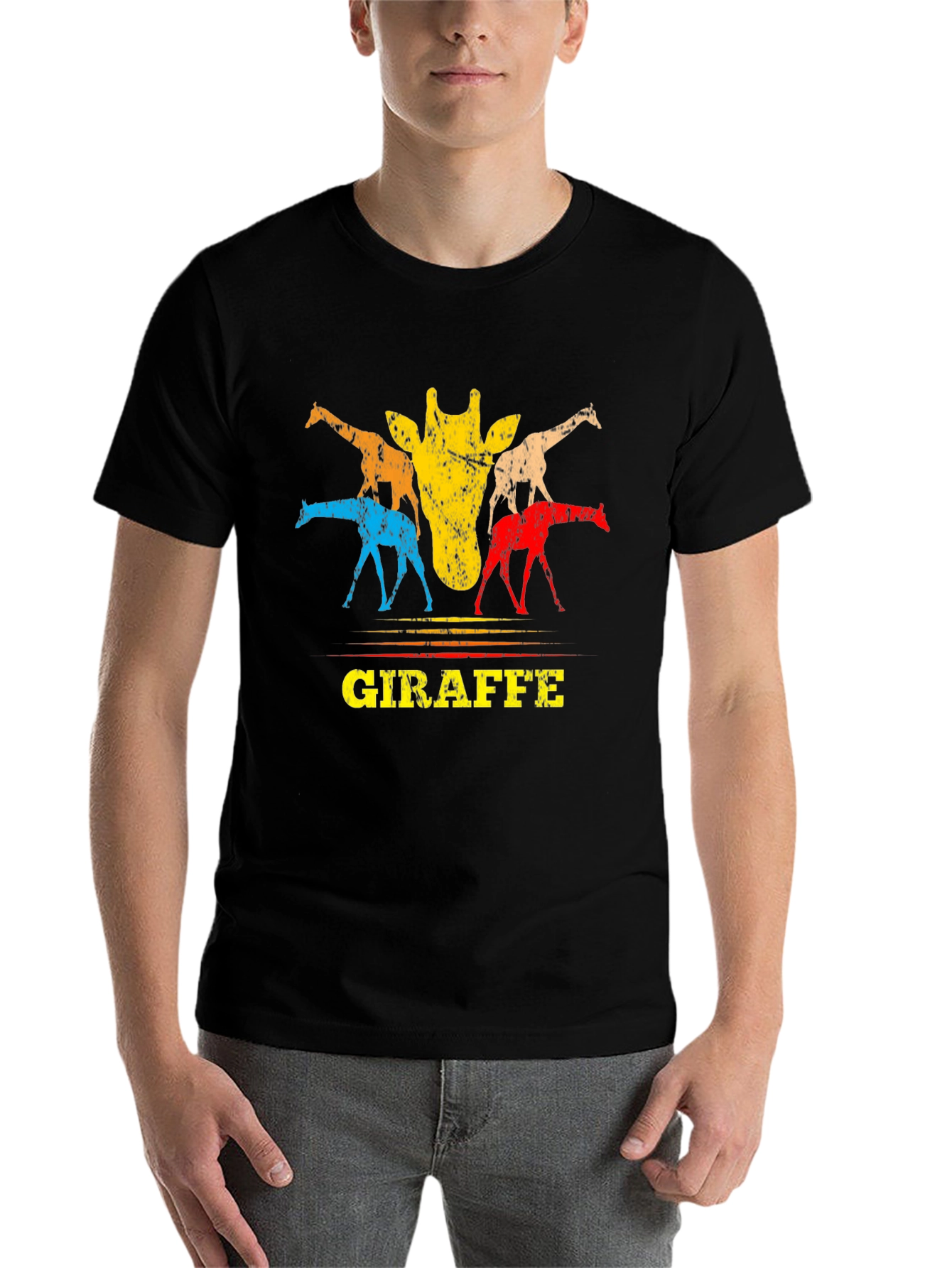 Black Retro Giraffe Graphic Tee - Unisex Crew Neck T-Shirt view 7
