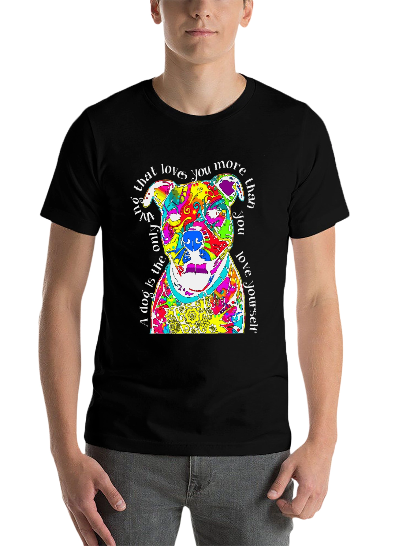 Black Colorful Dog Lover T-Shirt - Pitbull Design view 7
