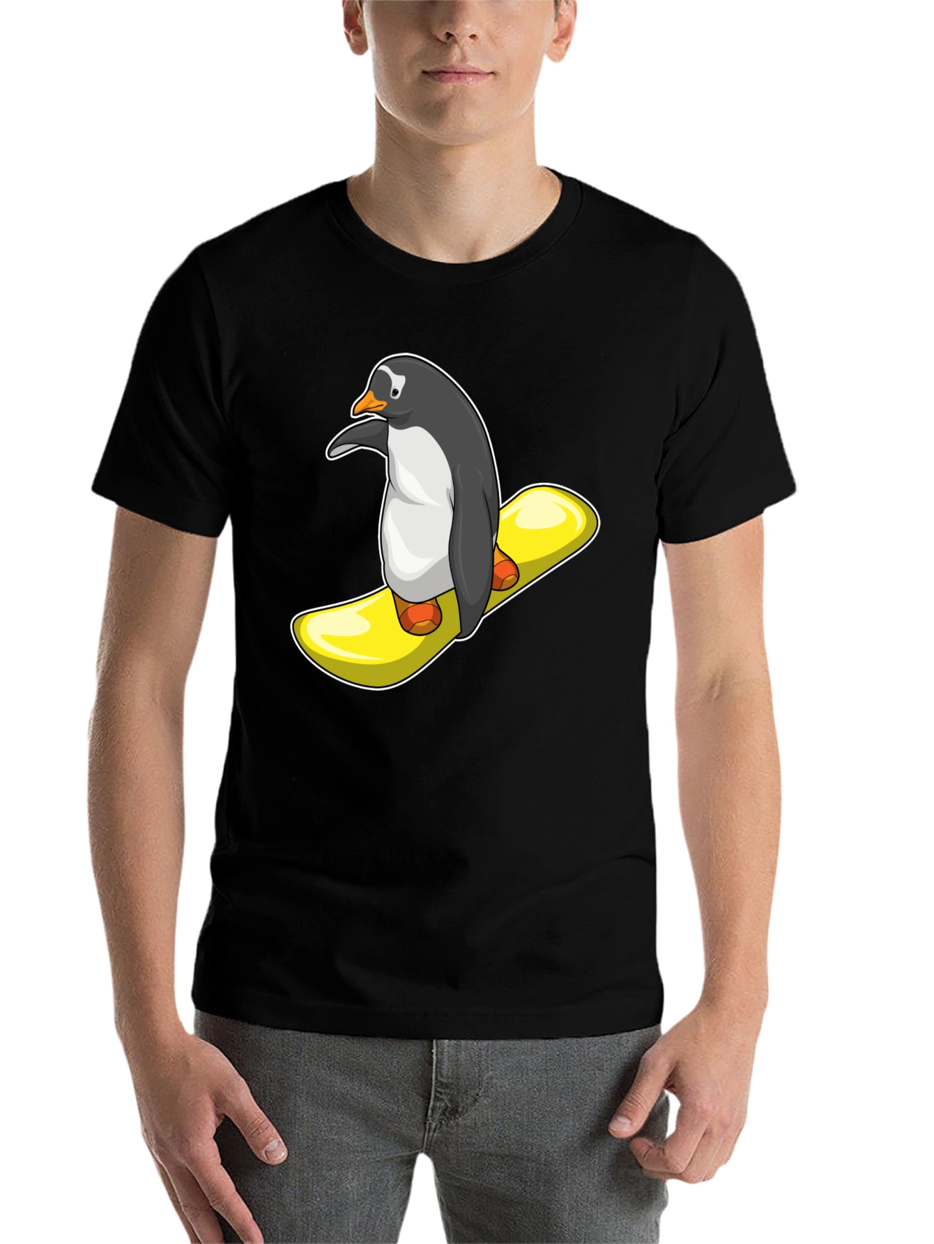 Black Penguin Snowboard T-Shirt - Unique Graphic Tee view 7