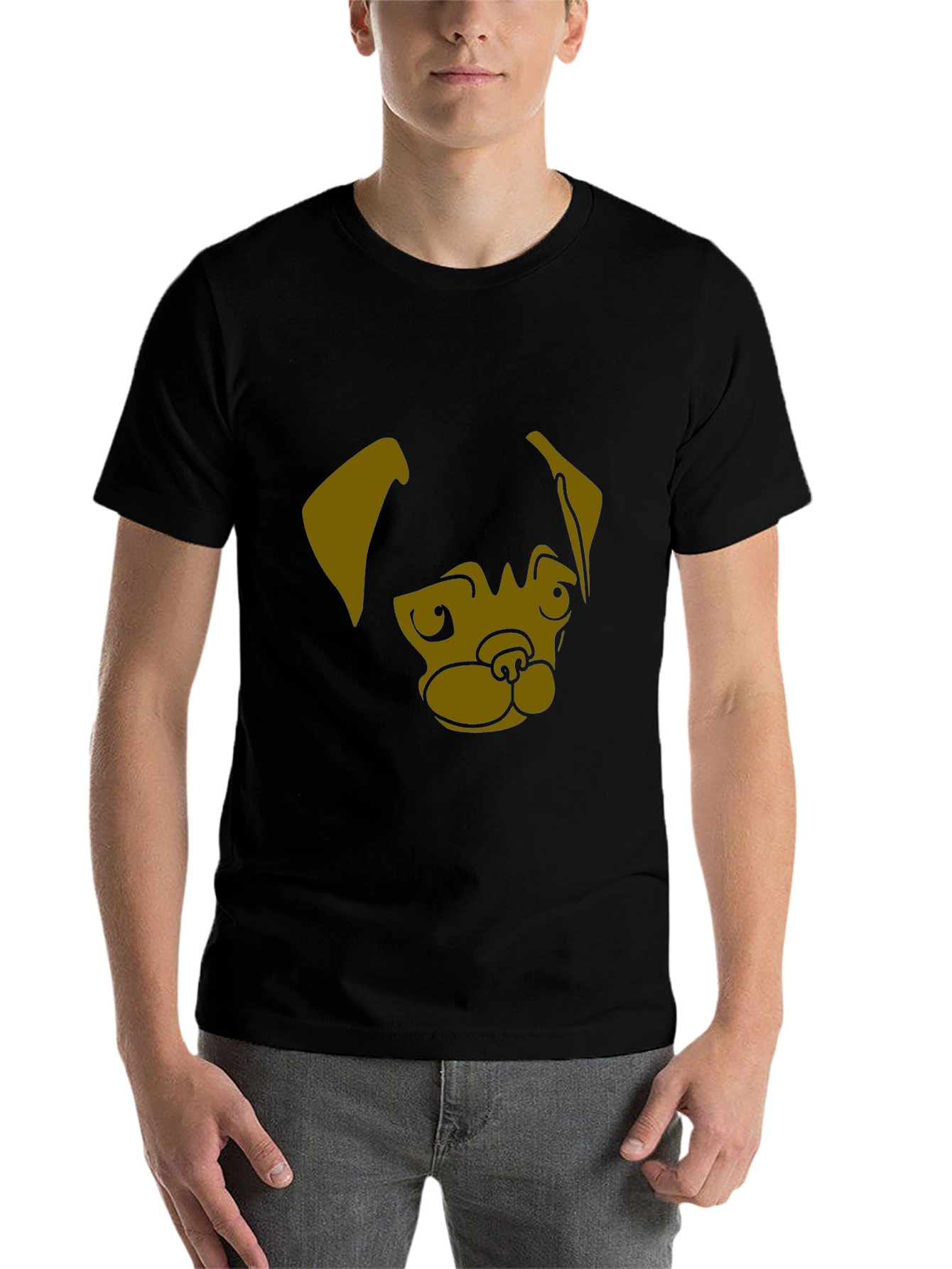 Black Men's Black T-Shirt with Pug Dog Graphic Print view 7