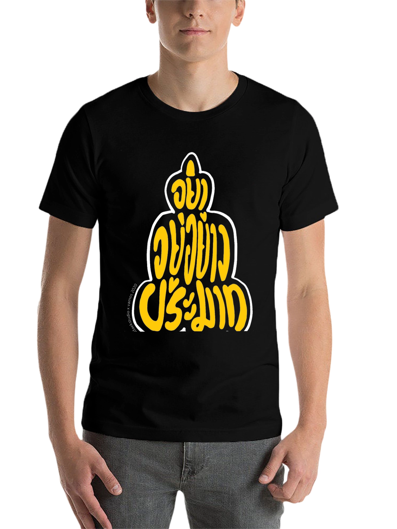 Black Black T-Shirt with Thai Buddha Graphic Print view 7