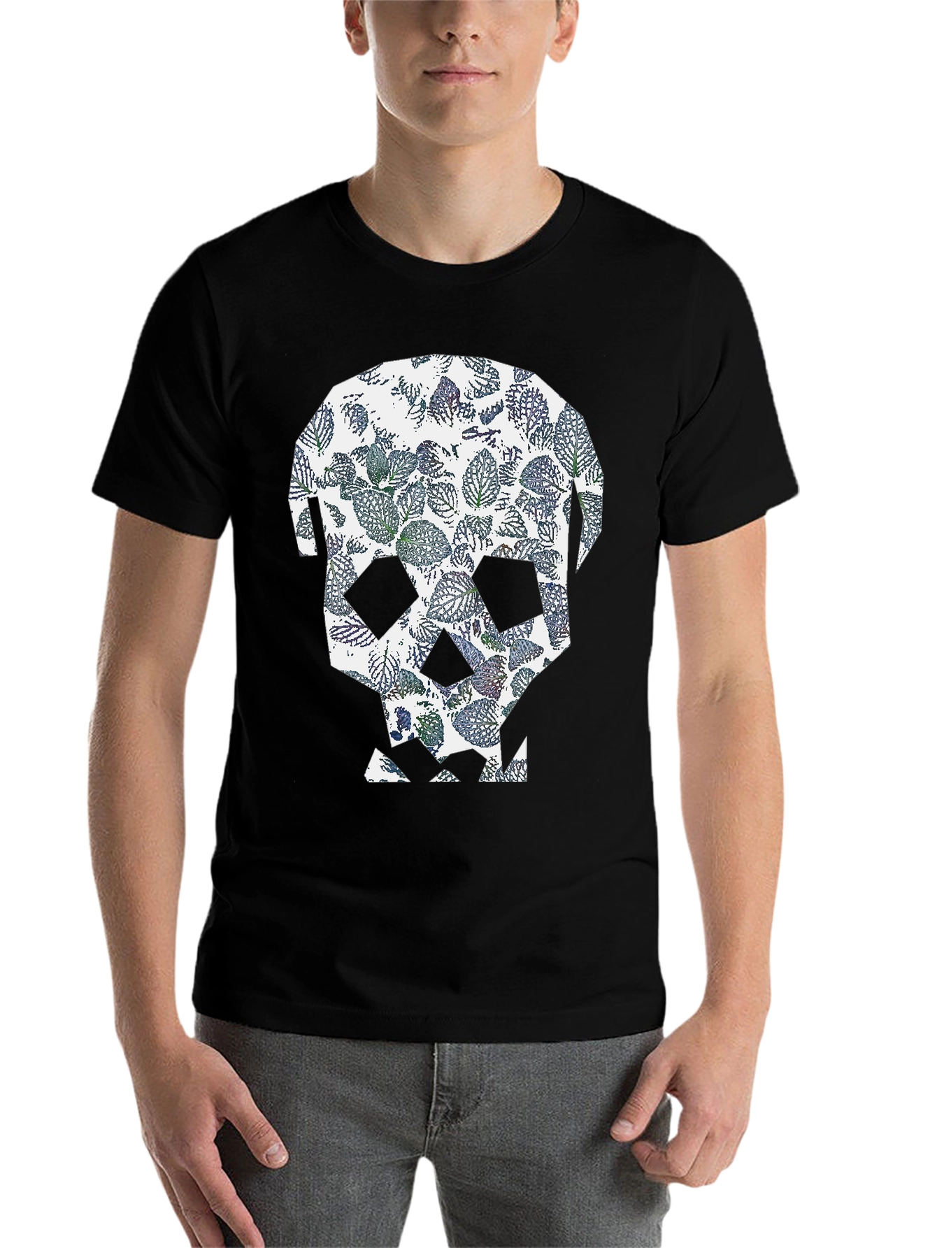 Black Leaf Skull Graphic Tee - Modern Print T-Shirt view 7