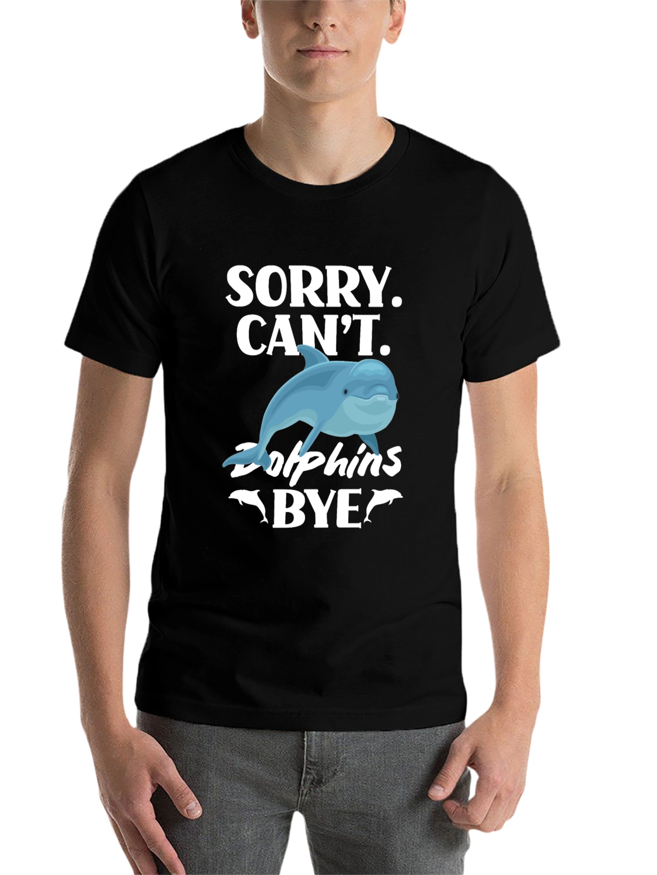 Black Sorry, Can't, Dolphins Bye Graphic T-Shirt view 7