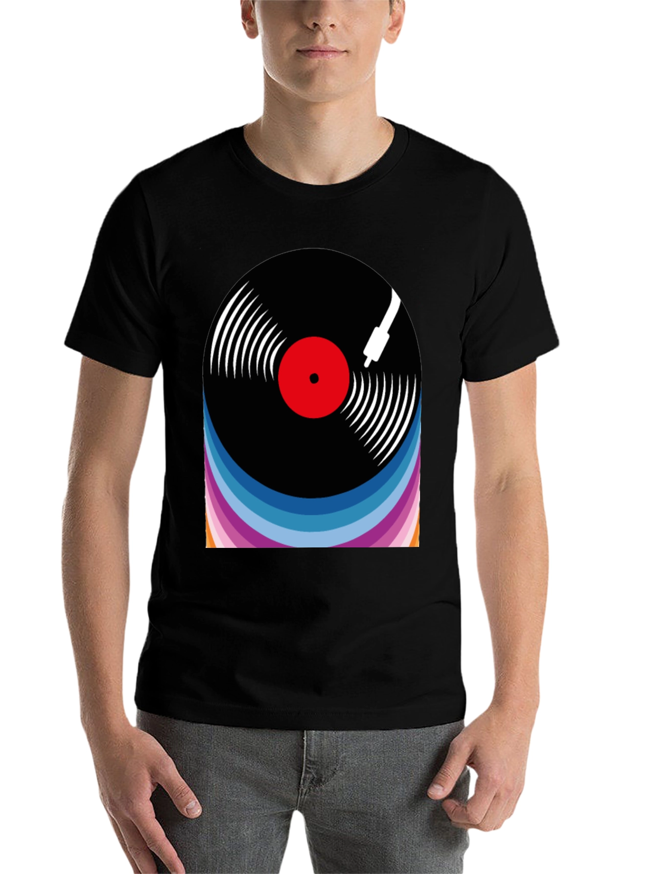 Black Retro Vinyl Record Graphic Tee view 7