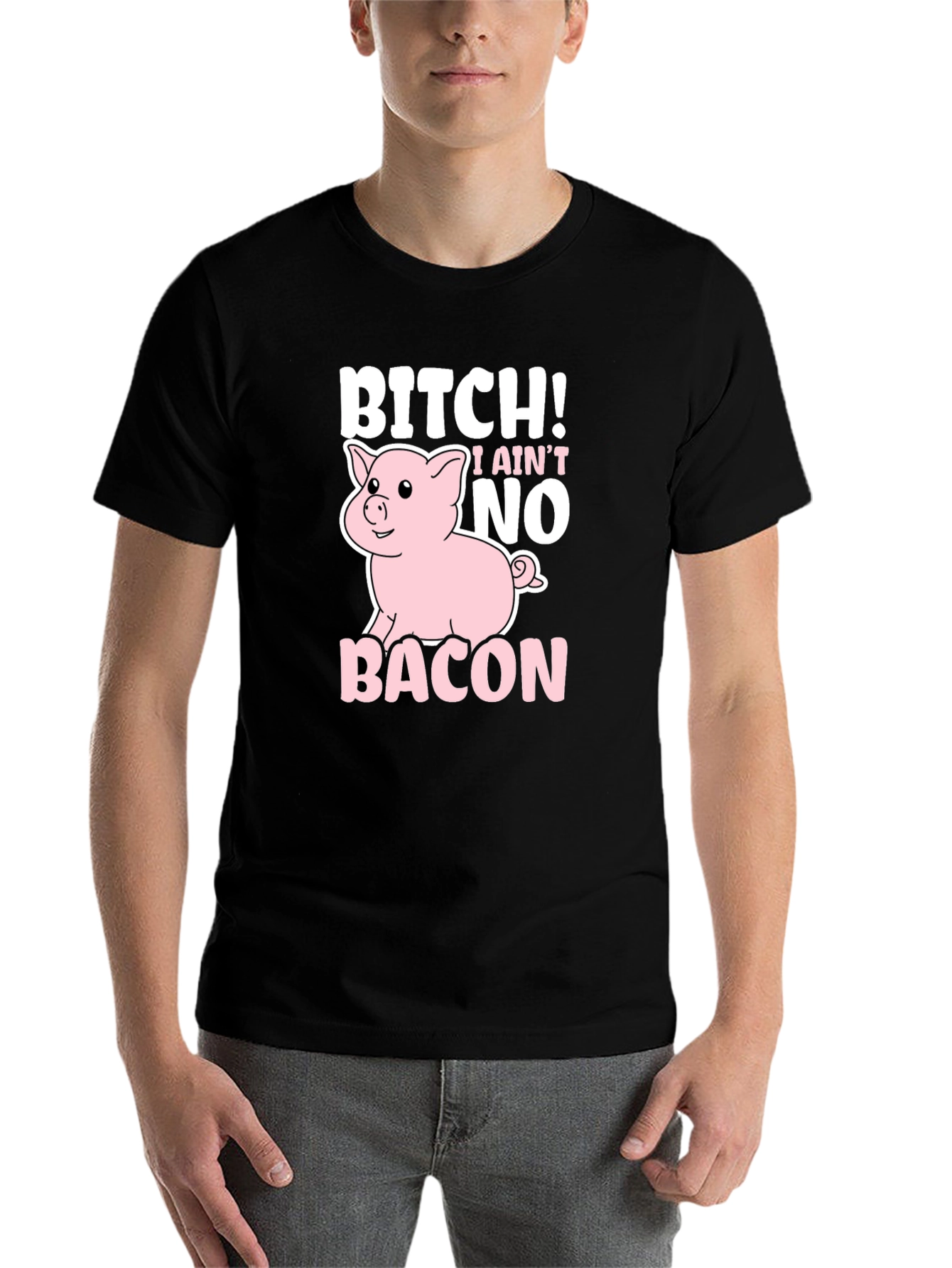 Black Bitch I Ain't No Bacon Black Graphic T-Shirt view 7