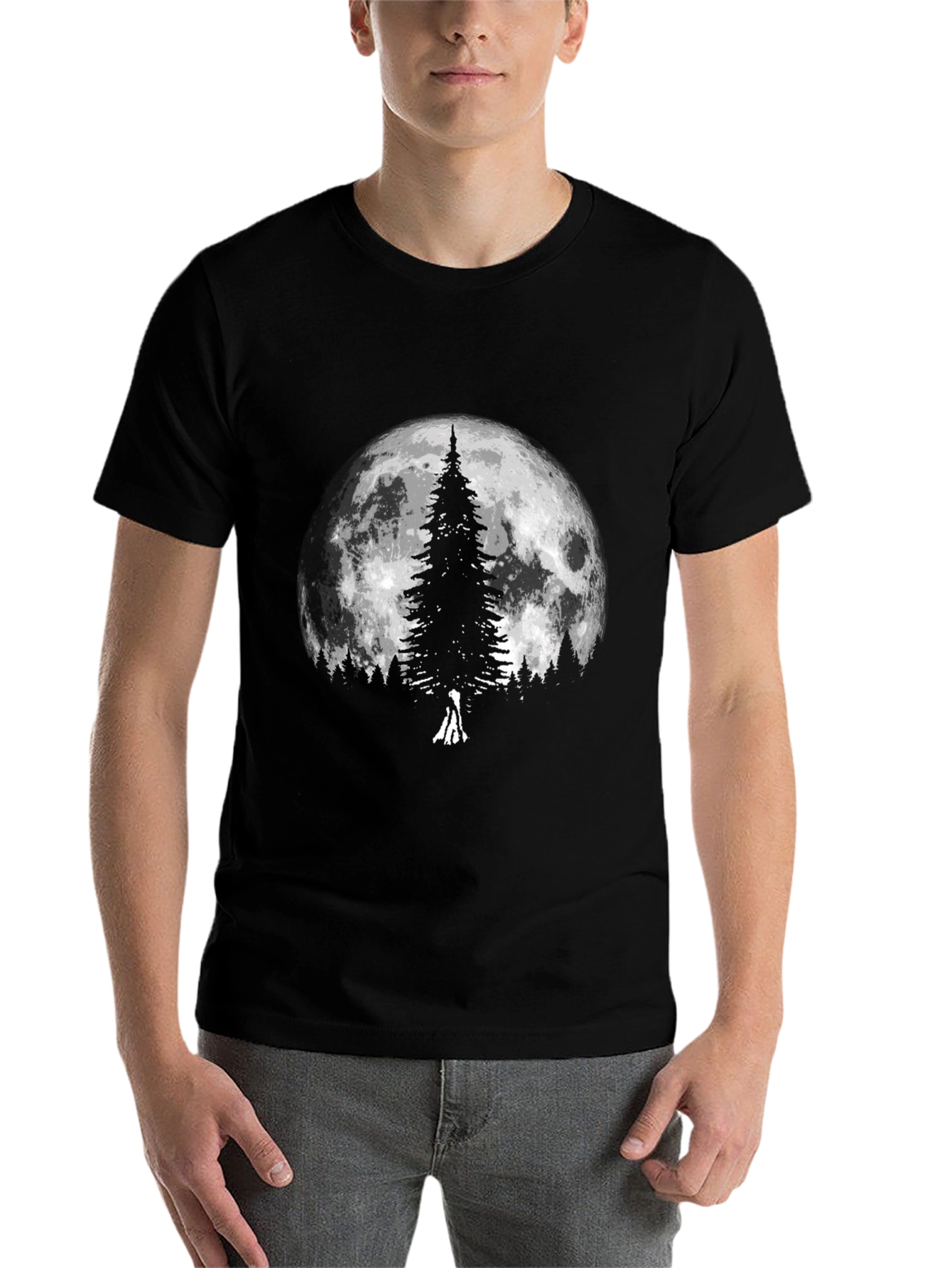 Black Moonlit Tree Graphic T-Shirt - Black view 7