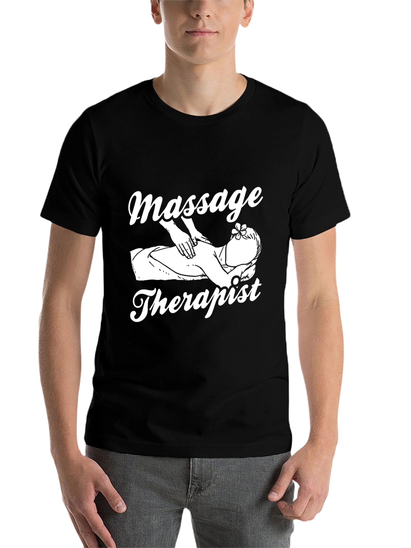 Black Massage Therapist Graphic T-Shirt, Black Cotton Tee view 7