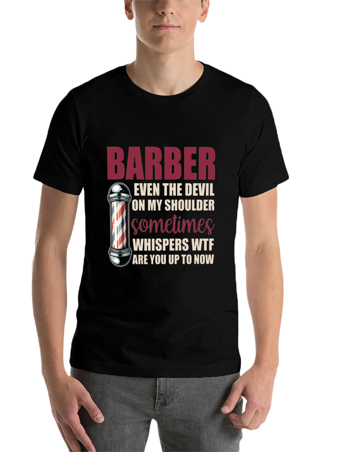 Black Barber Devil Shoulder Graphic T-Shirt view 7