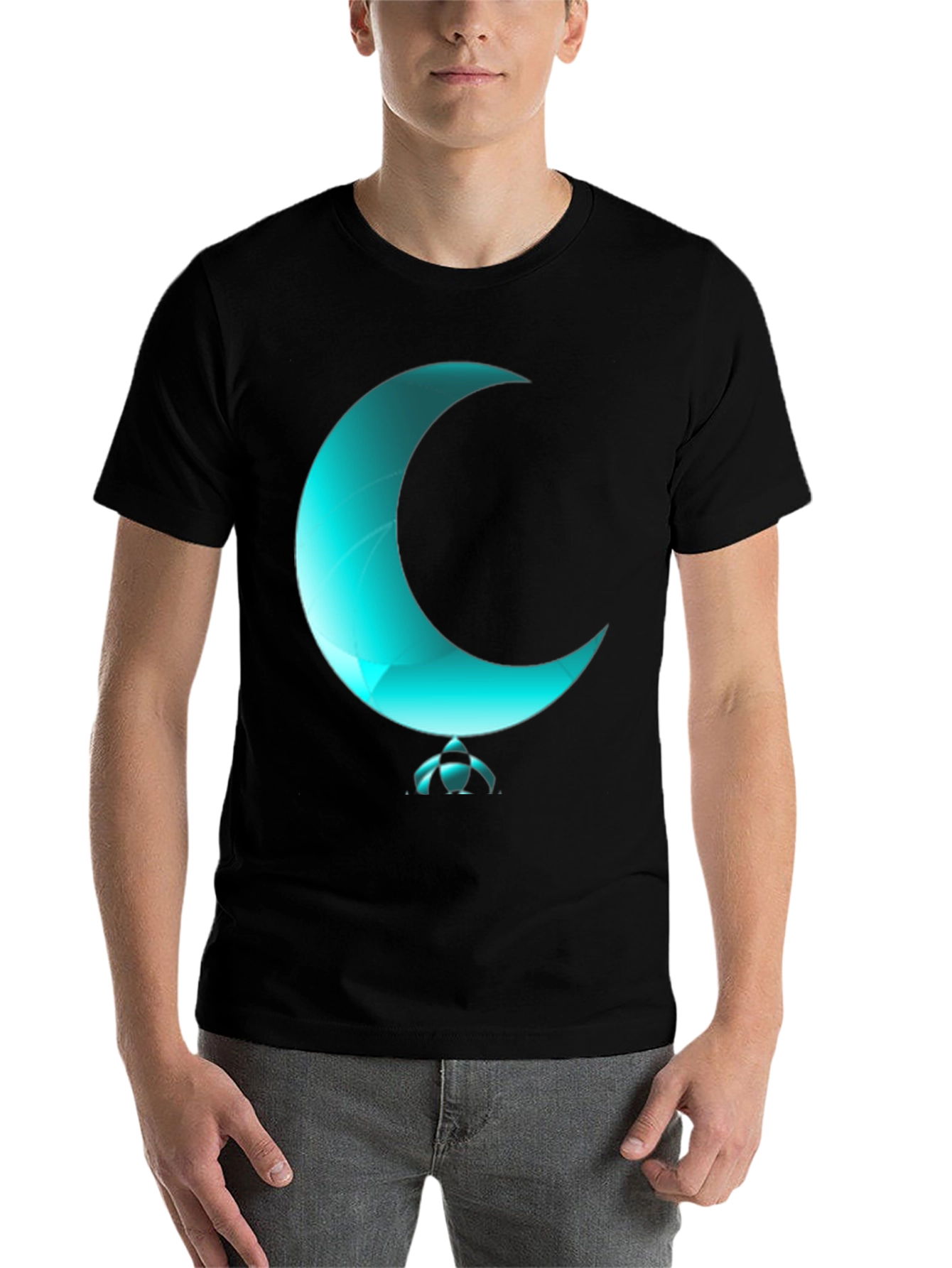 Black Turquoise Crescent Moon Graphic T-Shirt view 7