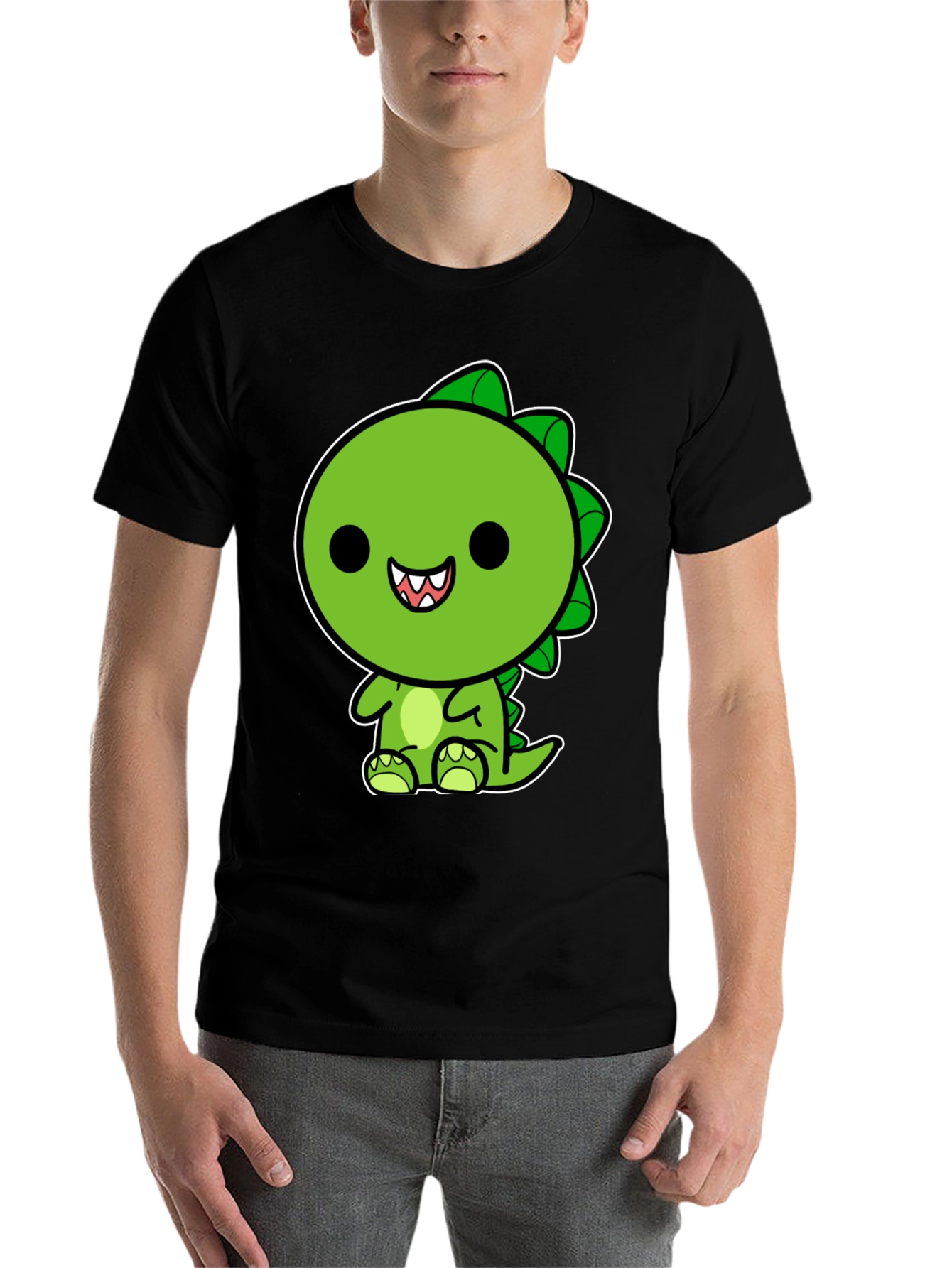 Black Cute Kawaii Dinosaur Graphic T-Shirt view 7