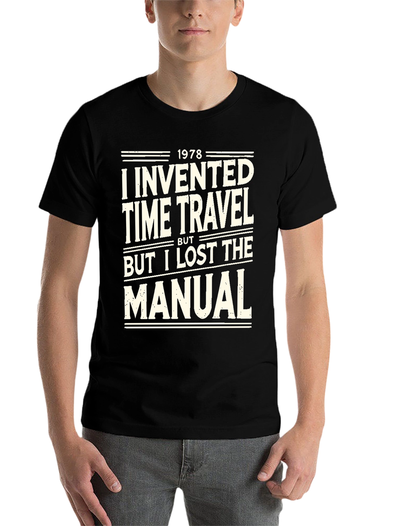 Black Time Travel Humor Graphic Tee - Lost Manual view 7