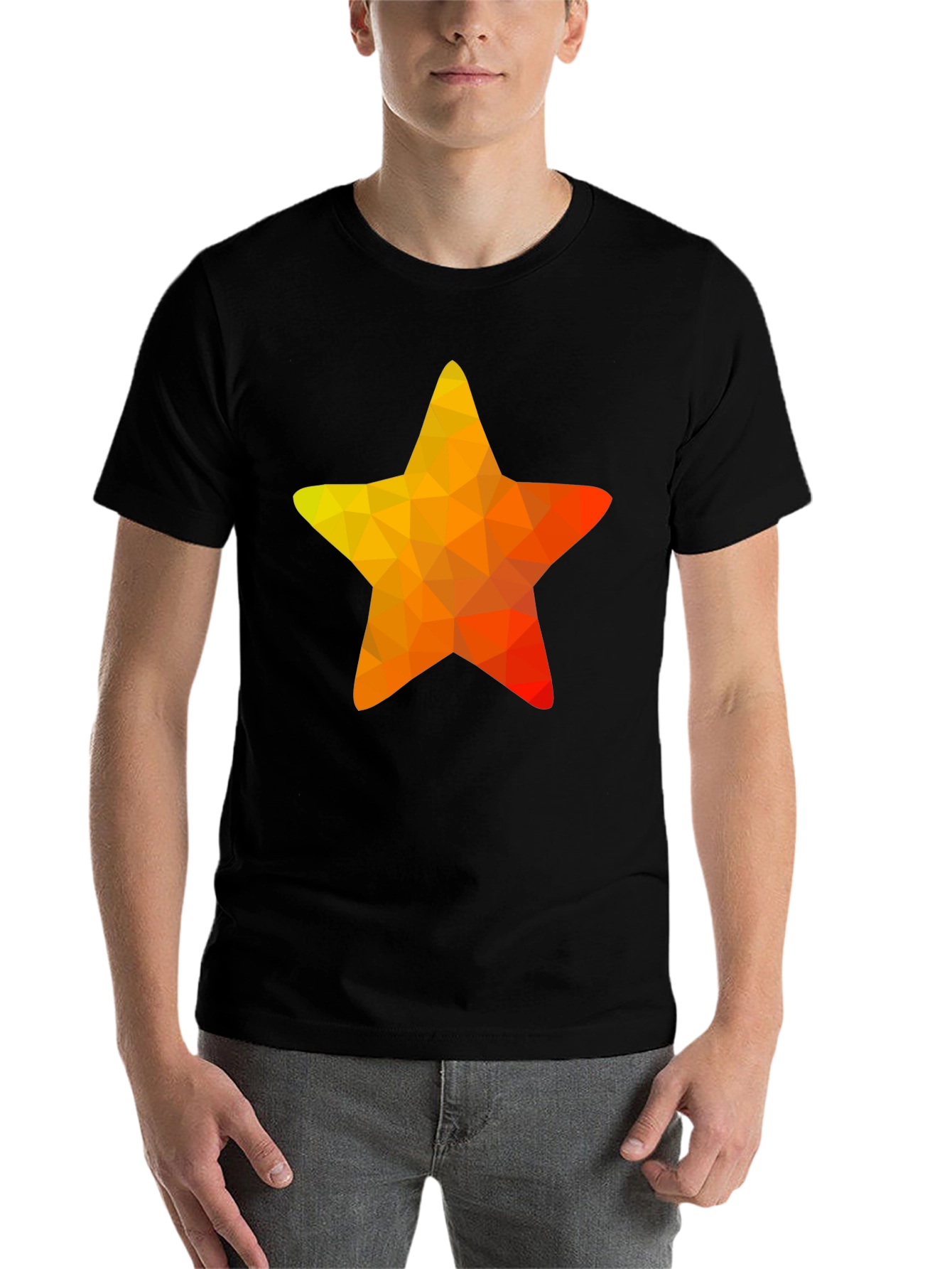 Black Geometric Star Graphic Tee - Casual Black T-Shirt view 7