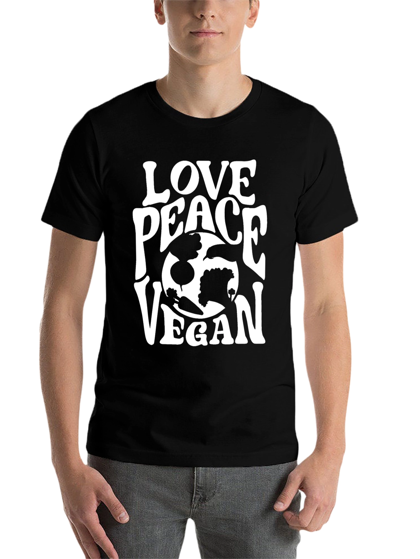 Black Love Peace Vegan T-Shirt - Black Graphic Tee view 7