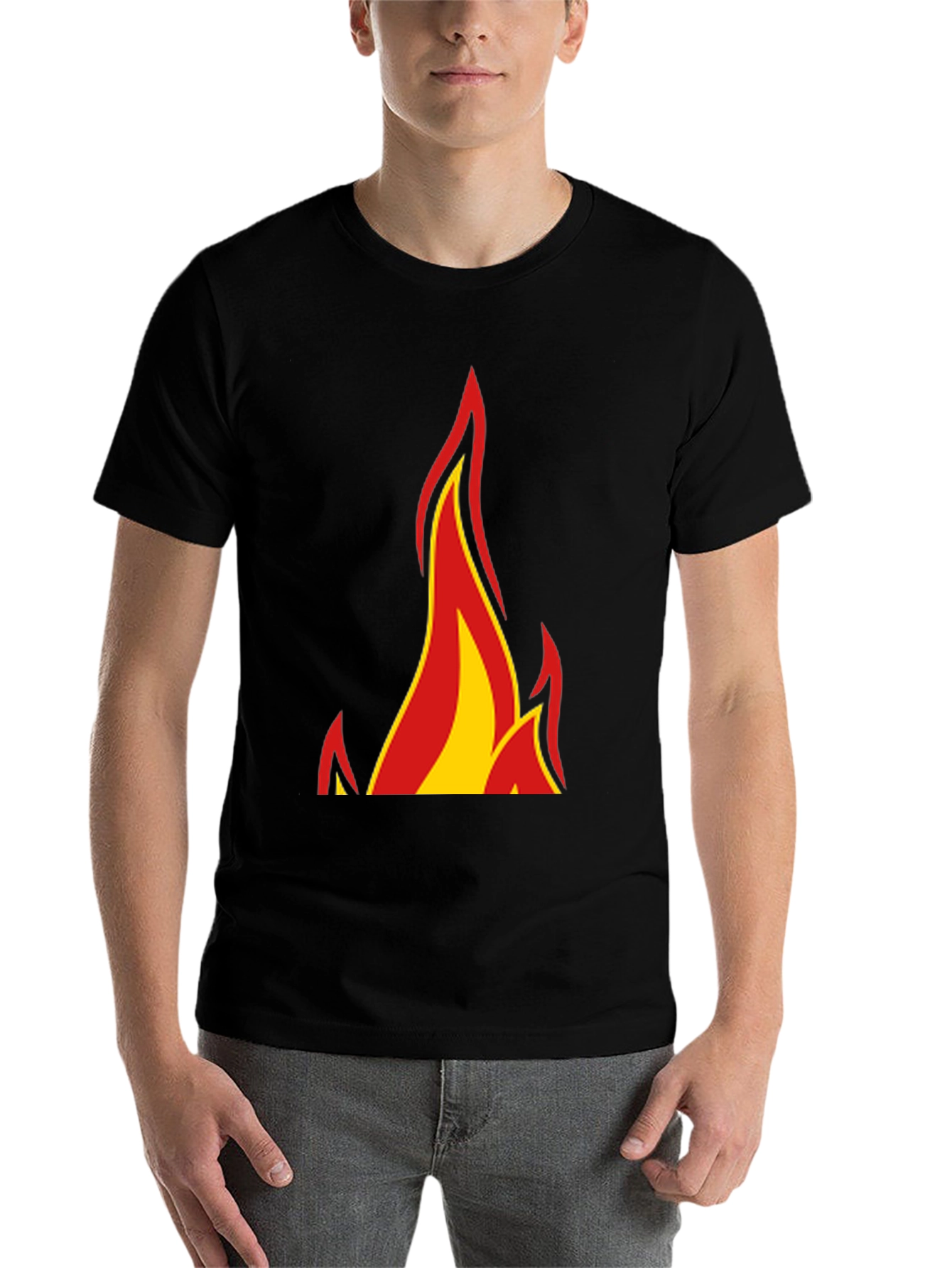 Black Fiery Graphic Tee - Bold Flame Design, Black Cotton Shirt view 7