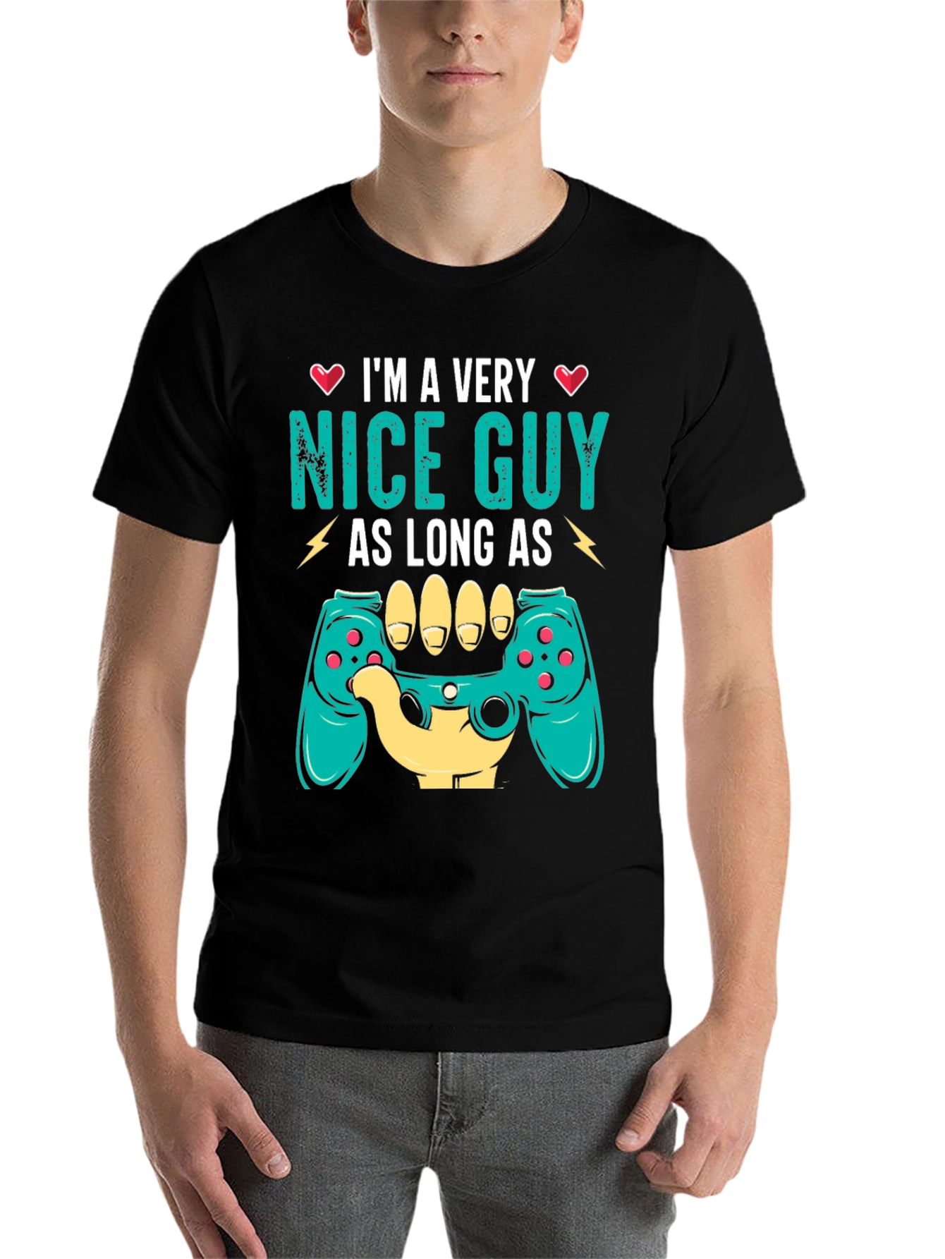 Black I'm a Very Nice Guy Gaming Controller T-Shirt view 7