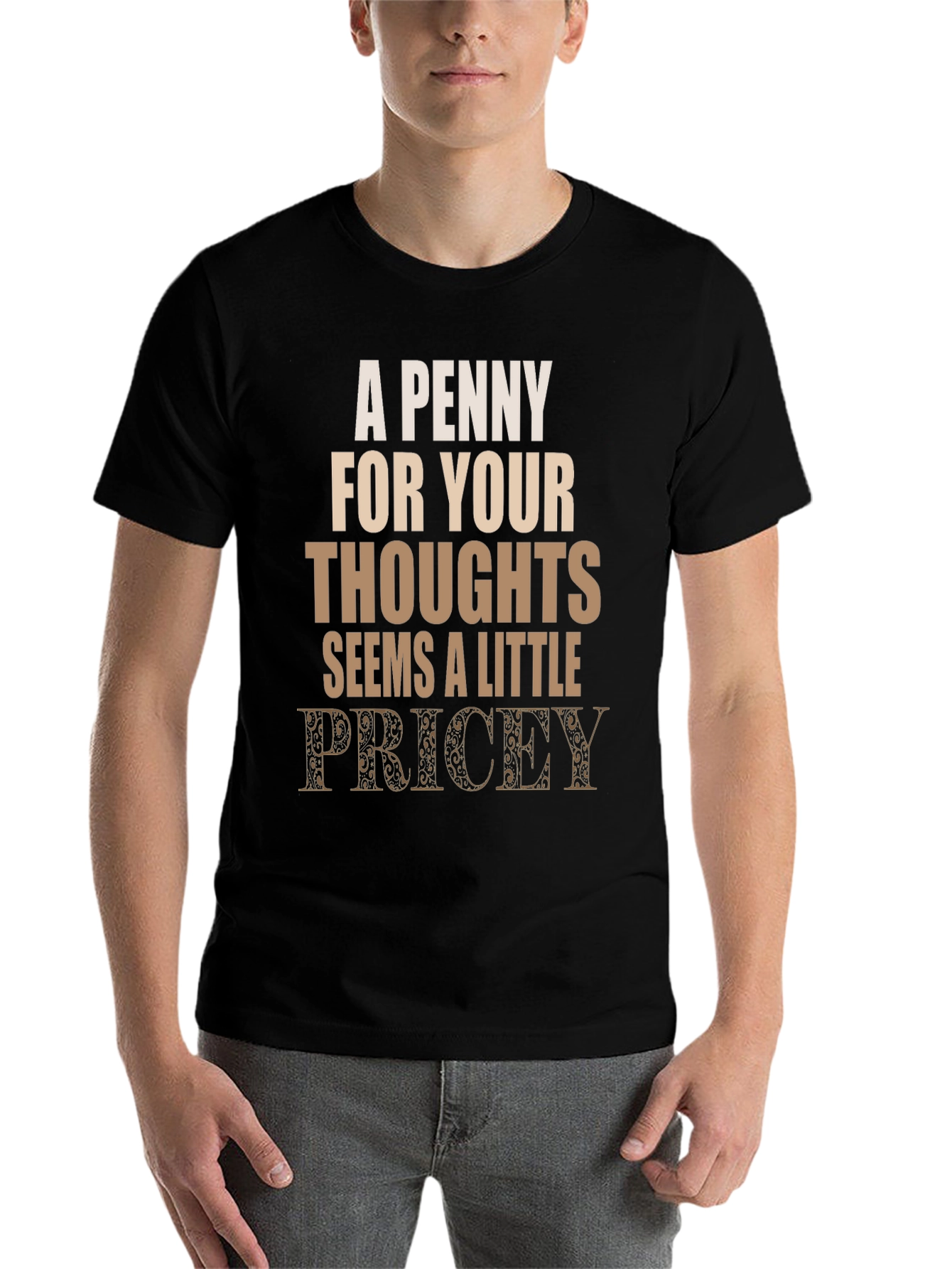 Black Penny For Your Thoughts Funny Graphic Tee view 7