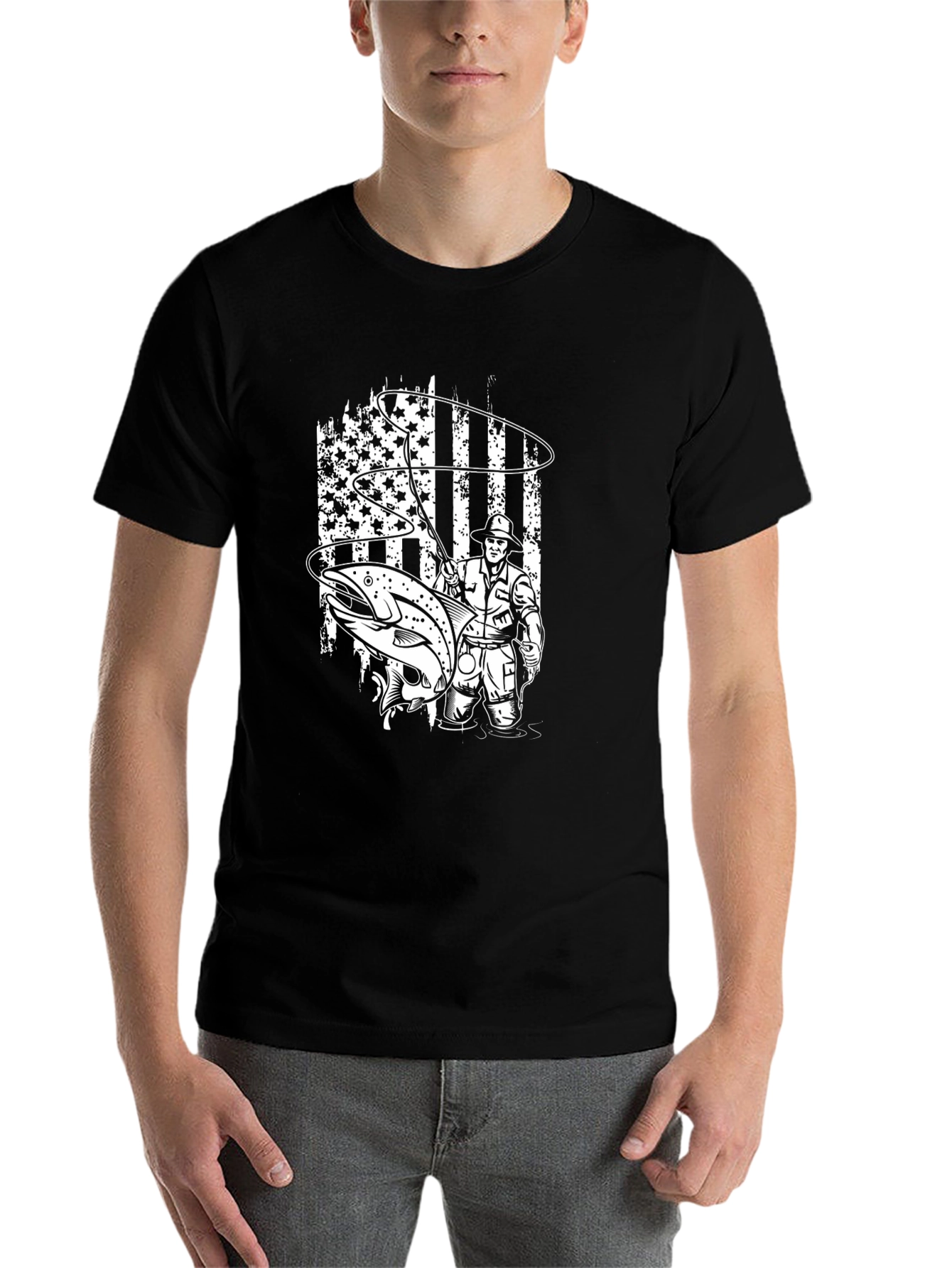 Black Fishing American Flag Graphic Tee view 7