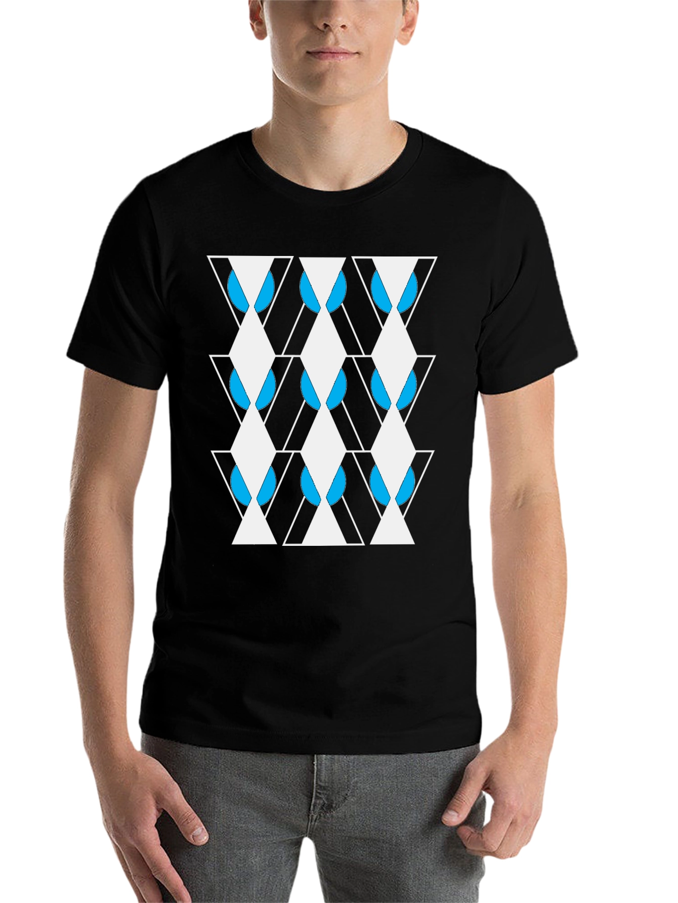 Black Geometric Print Crew Neck T-Shirt view 7