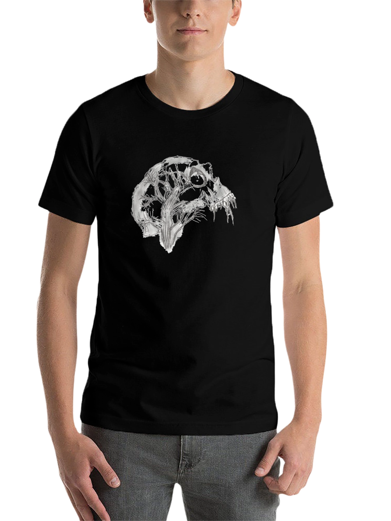 Black Abstract Skull Graphic Tee - Black Cotton Blend view 7