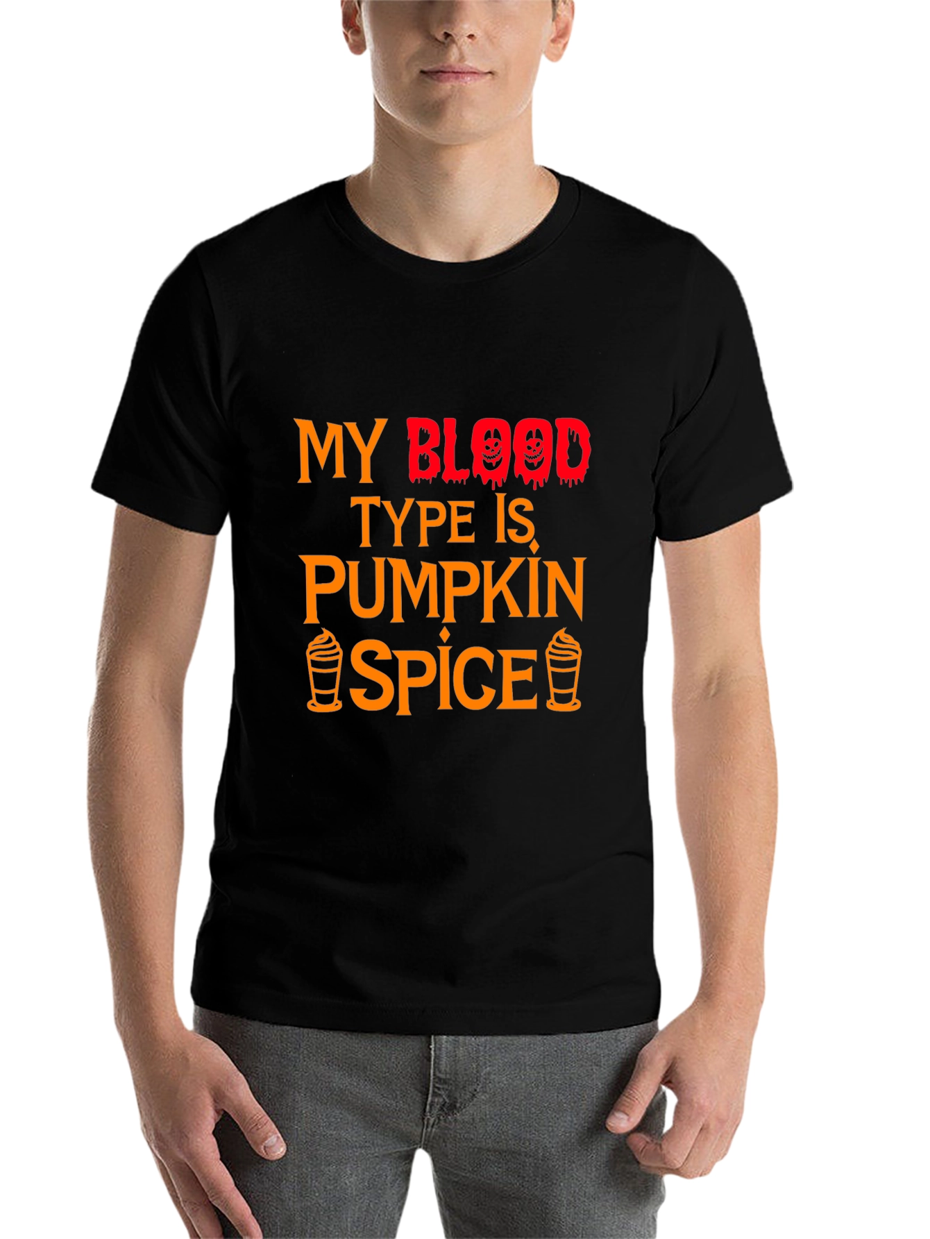 Black Pumpkin Spice Blood Type Halloween T-Shirt view 7