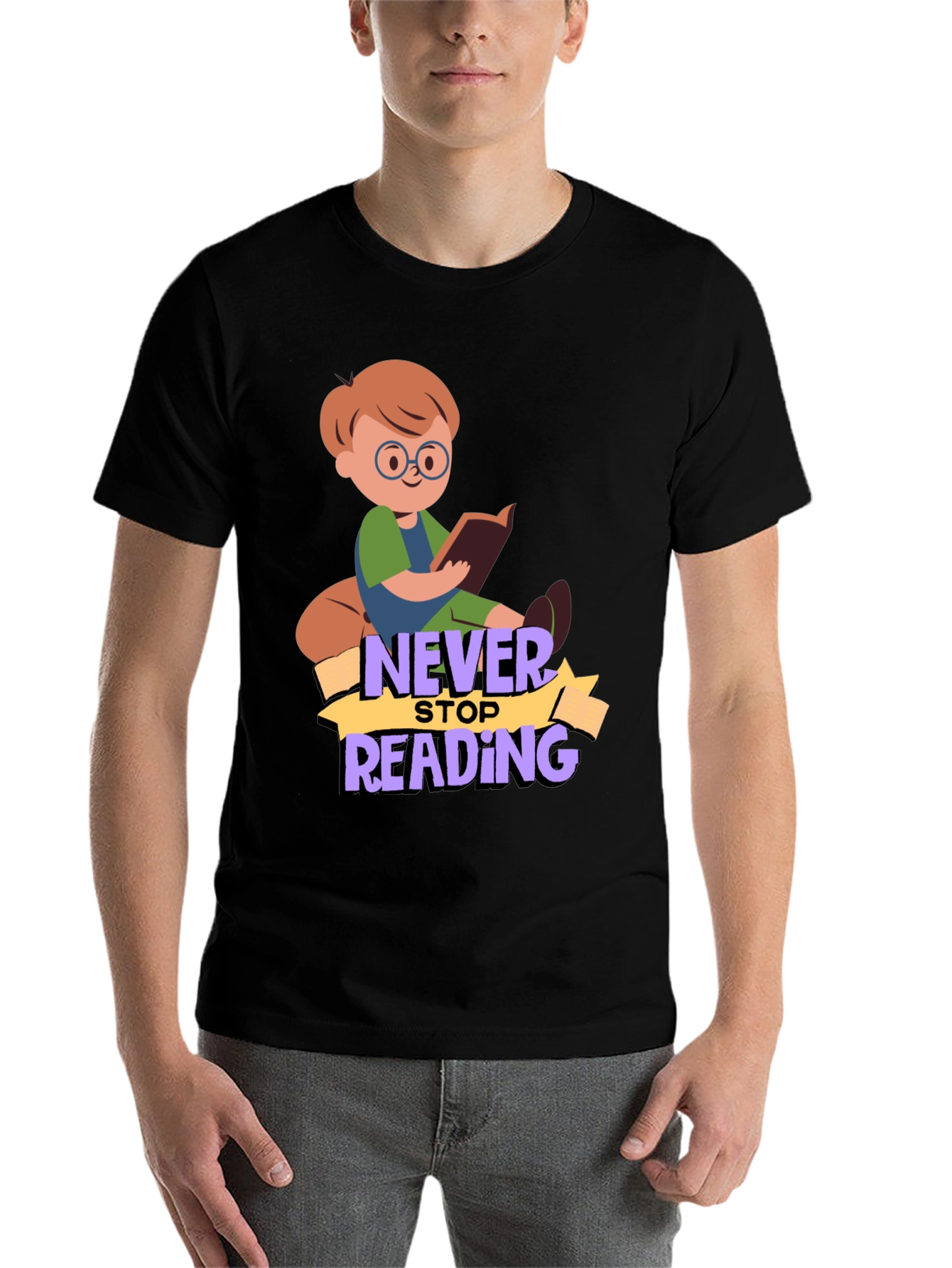 Black Never Stop Reading Graphic T-Shirt view 7