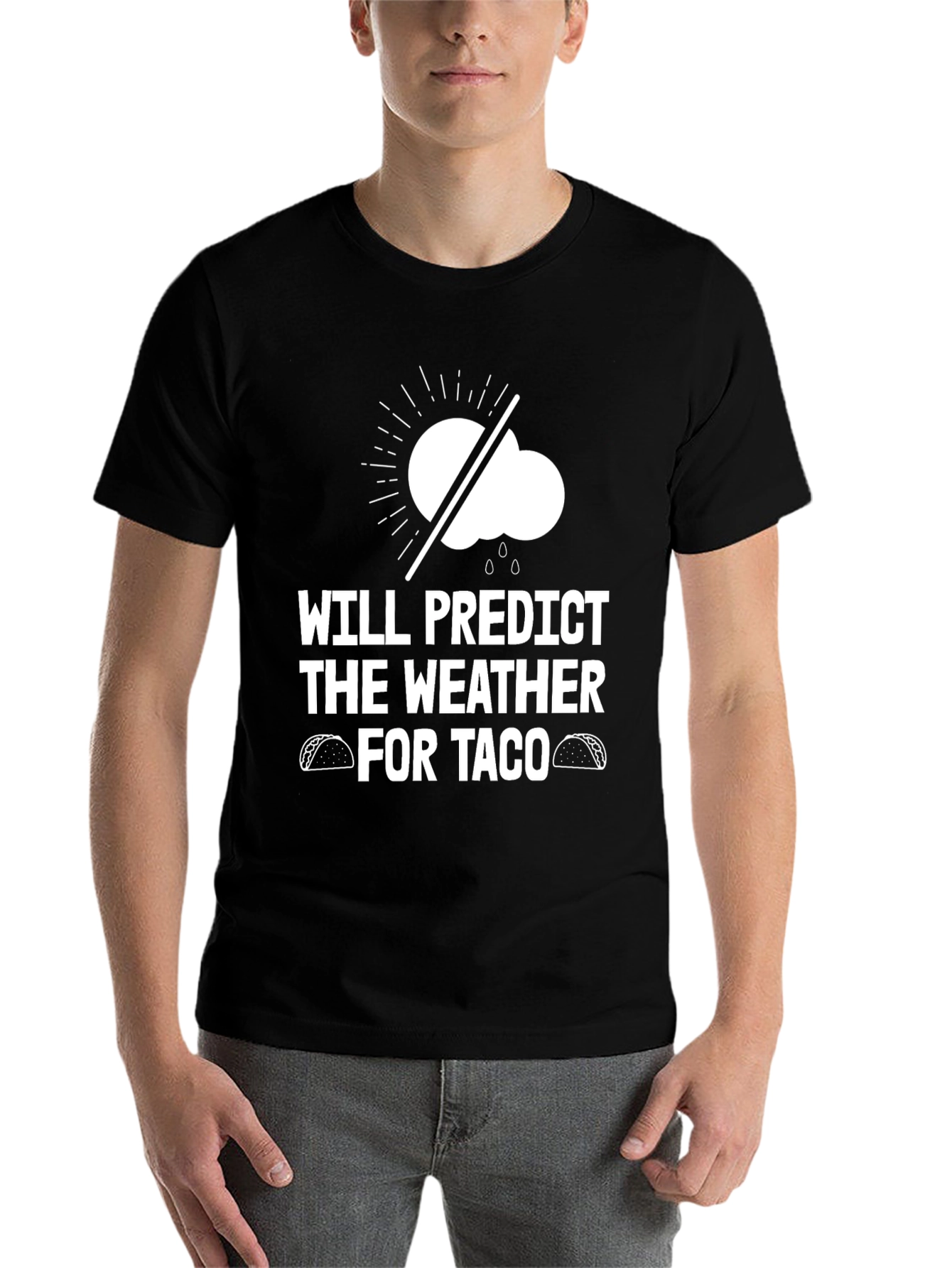 Black Funny Weather Forecast Taco T-Shirt view 7