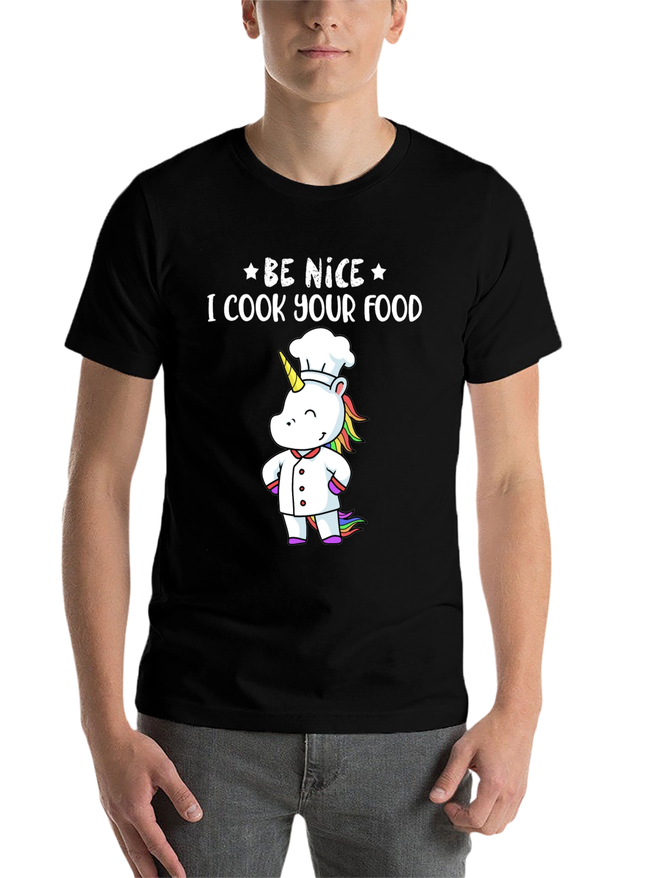 Black Be Nice I Cook Your Food T-Shirt Funny Unicorn Chef view 7