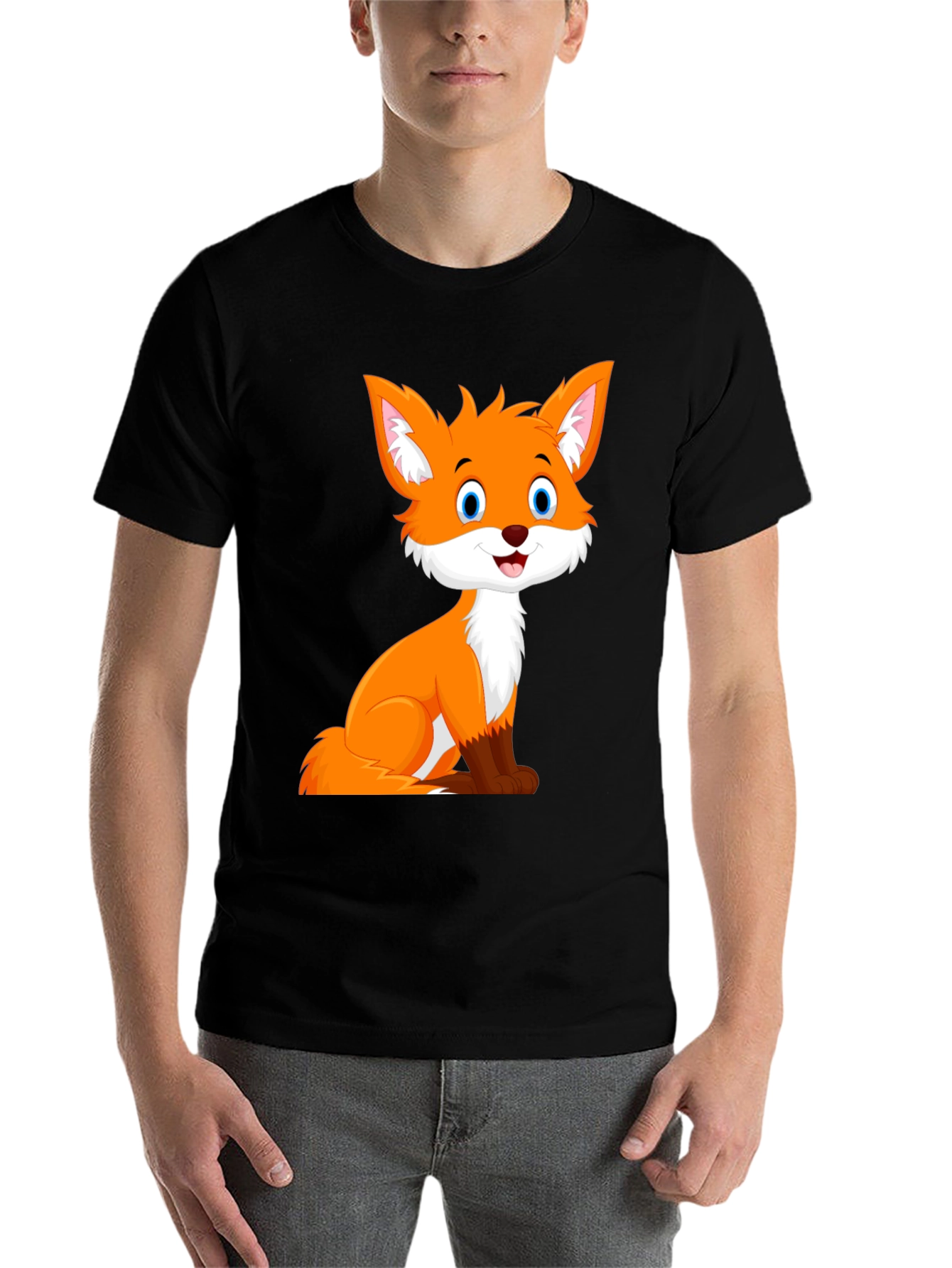 Black Cute Fox Graphic Tee - Black Unisex T-Shirt view 7