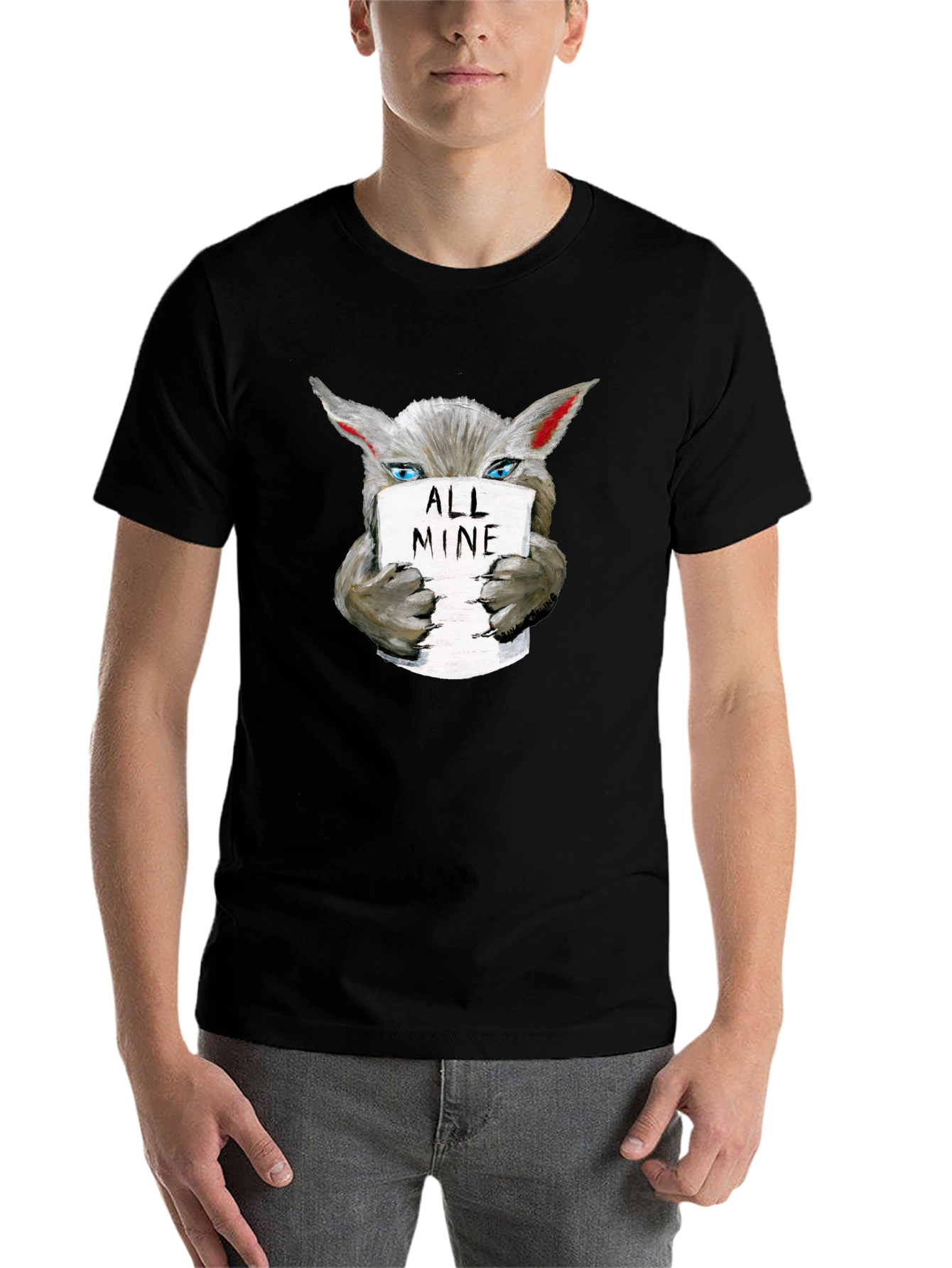 Black All Mine Wolf Graphic Tee - Trendy Crew Neck T-Shirt view 7