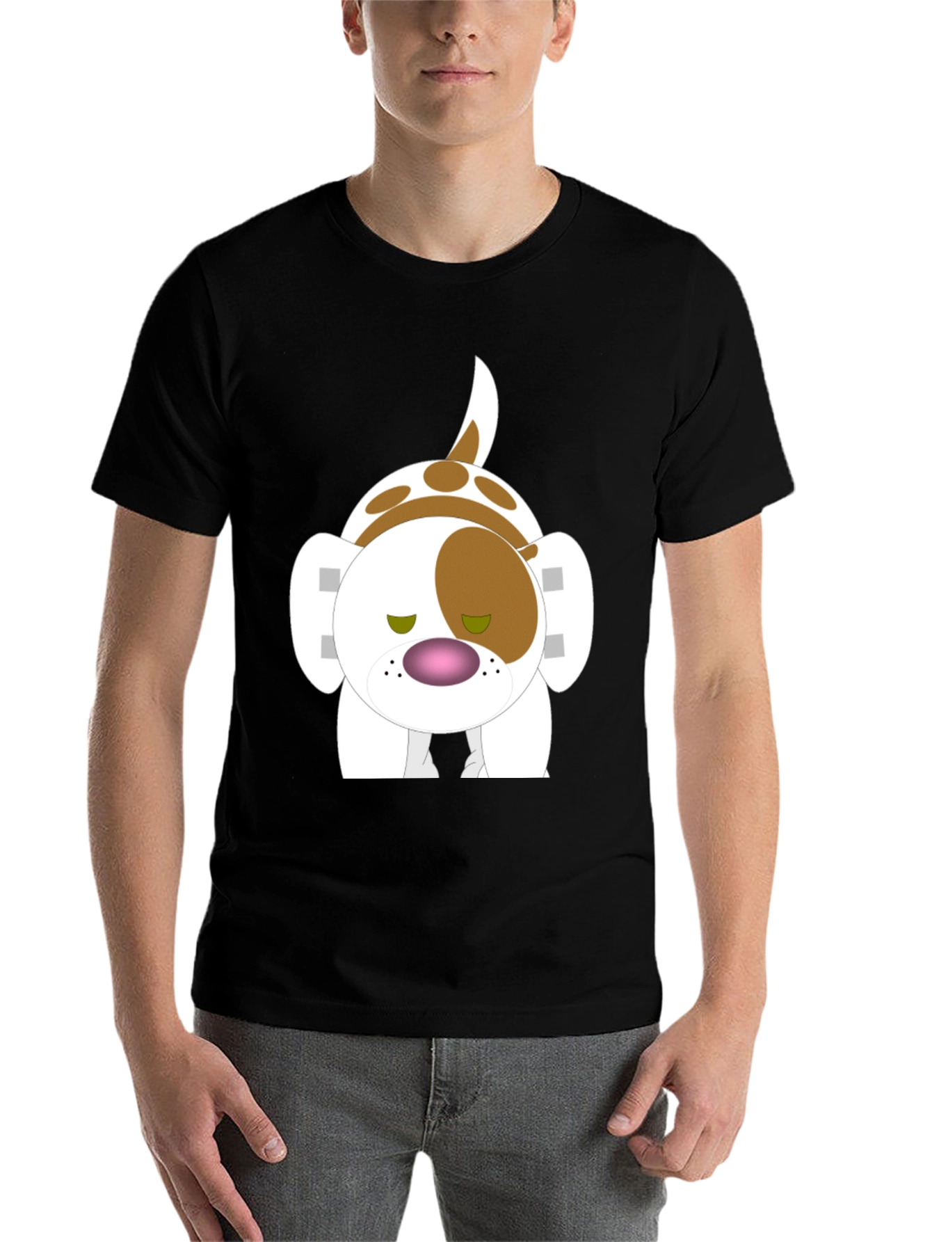 Black Cartoon Dog Print T-Shirt - Soft Cotton Tee view 7