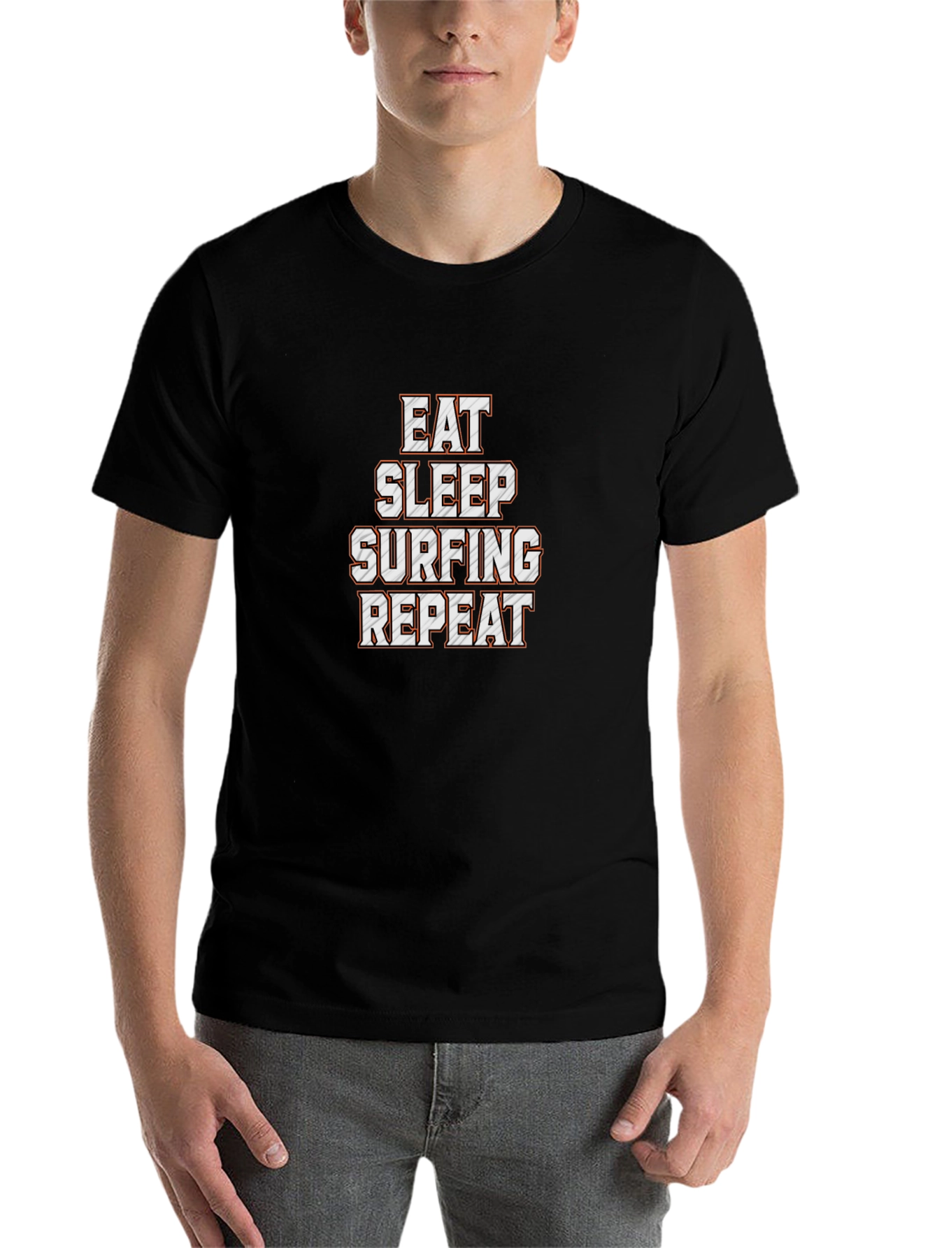 Black Eat Sleep Surfing Repeat Black T-Shirt view 7