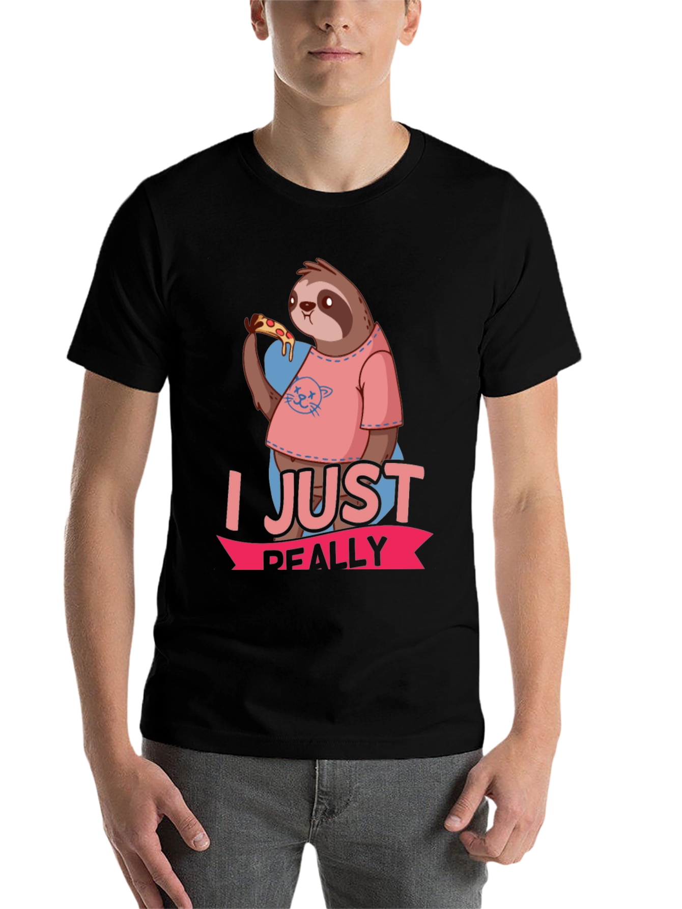 Black Sloth Pizza Lover T-Shirt - Funny Graphic Tee view 7