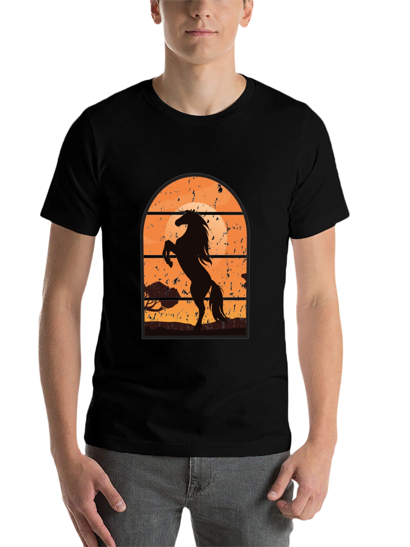 Black Horse Sunset Graphic T-Shirt view 7