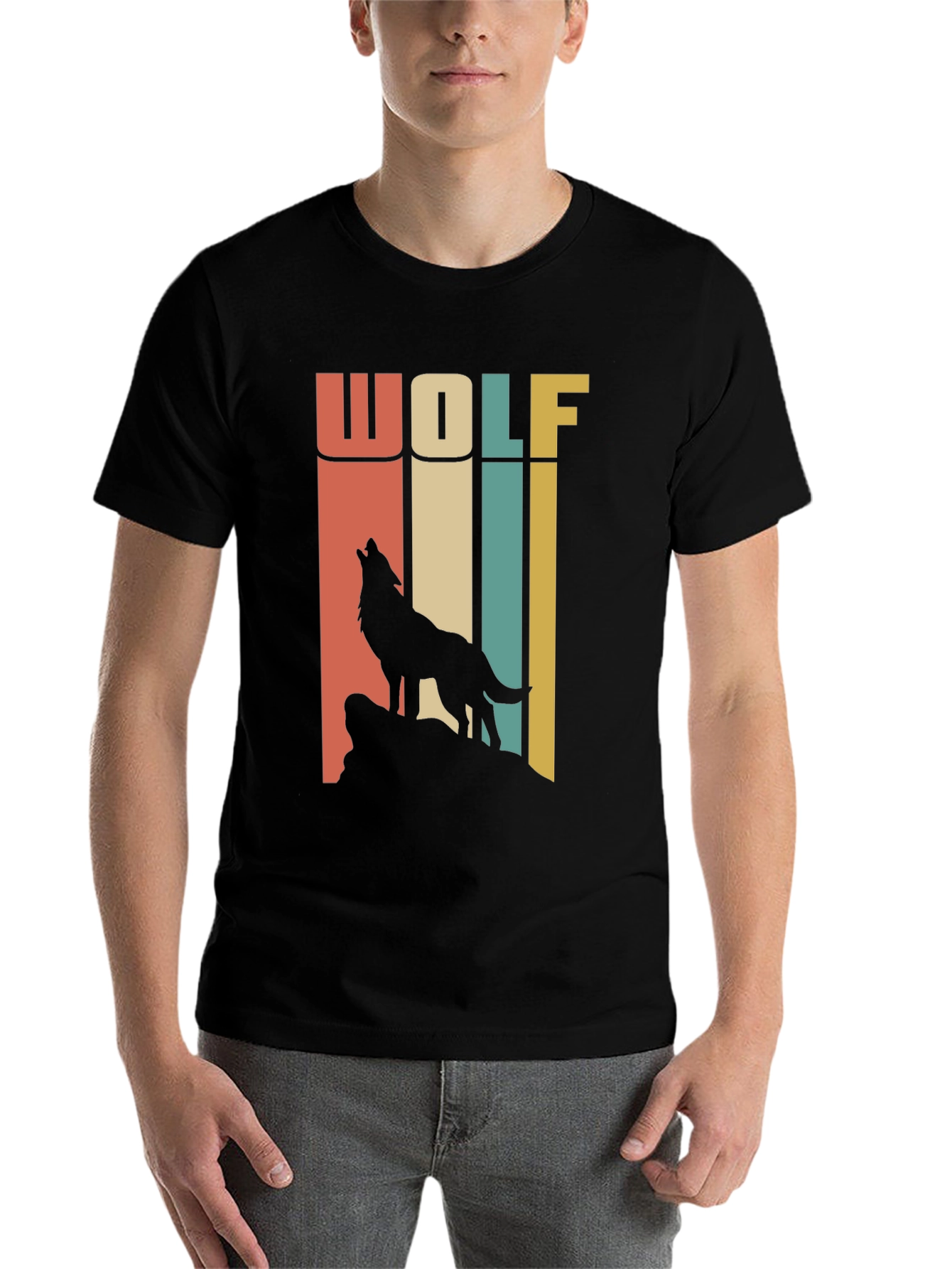 Black Retro Wolf T-Shirt - Vintage Style Graphic Tee view 7